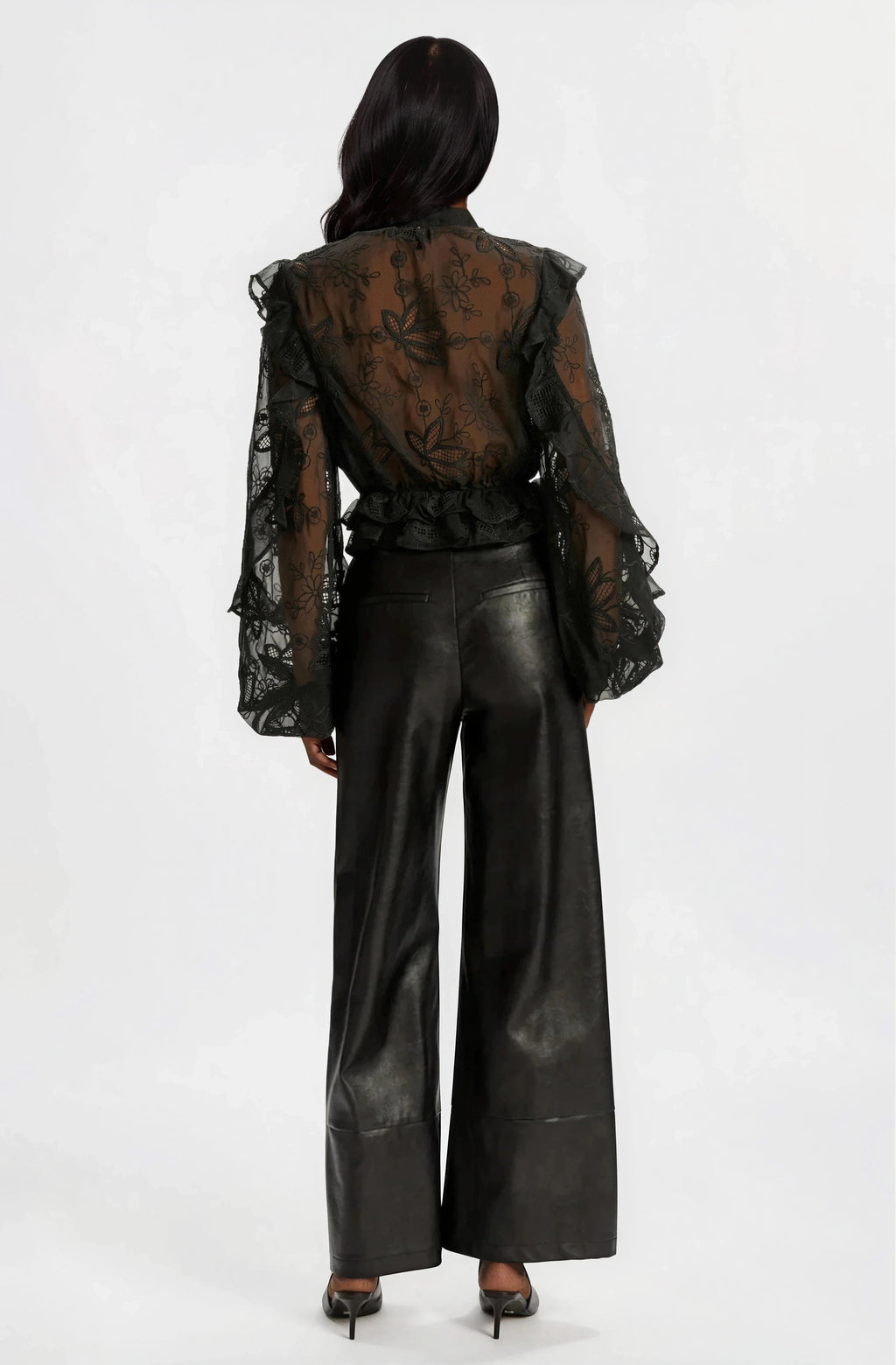 Frill Embroidered Blouse – Black