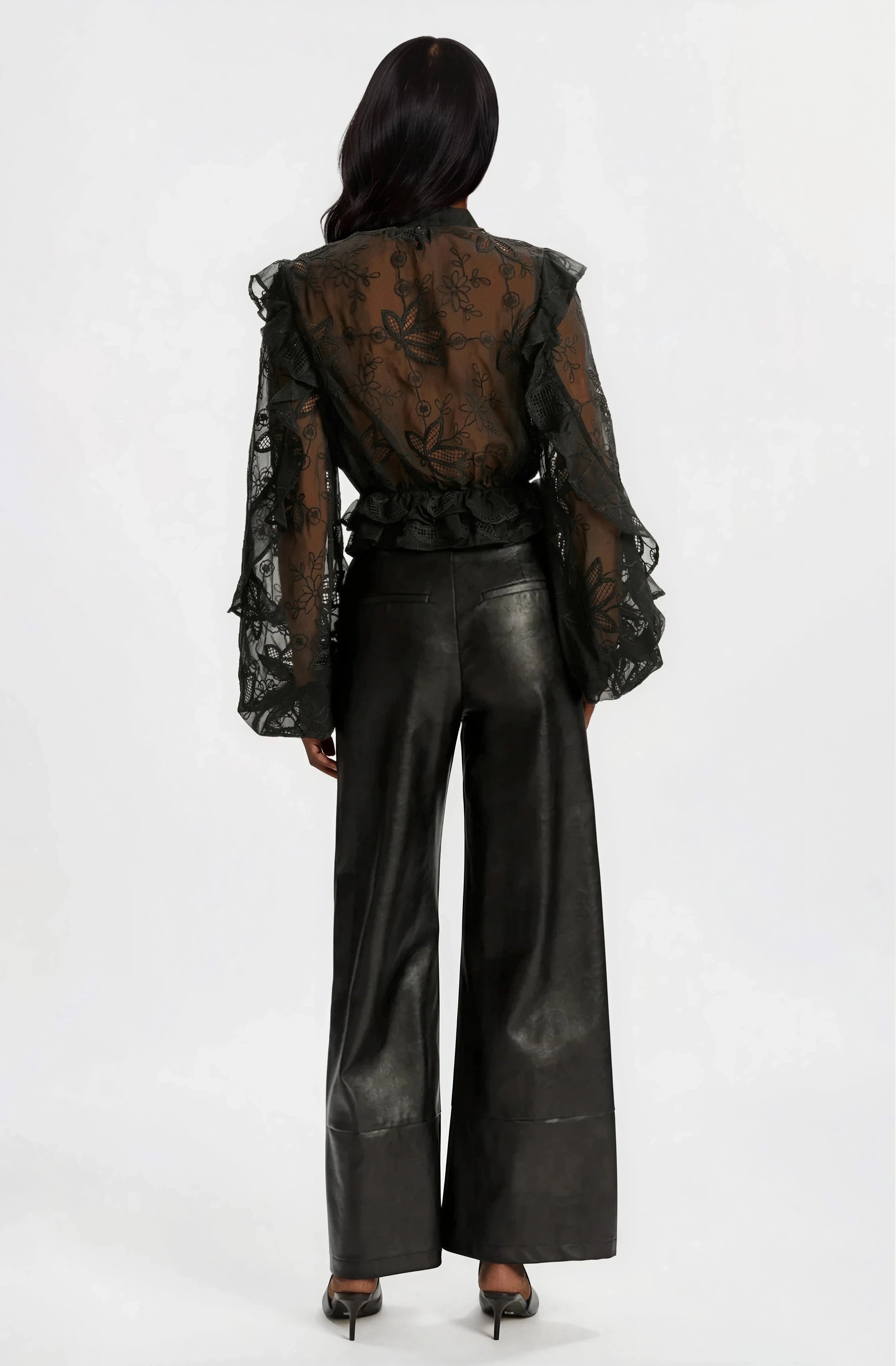 Frill Embroidered Blouse – Black