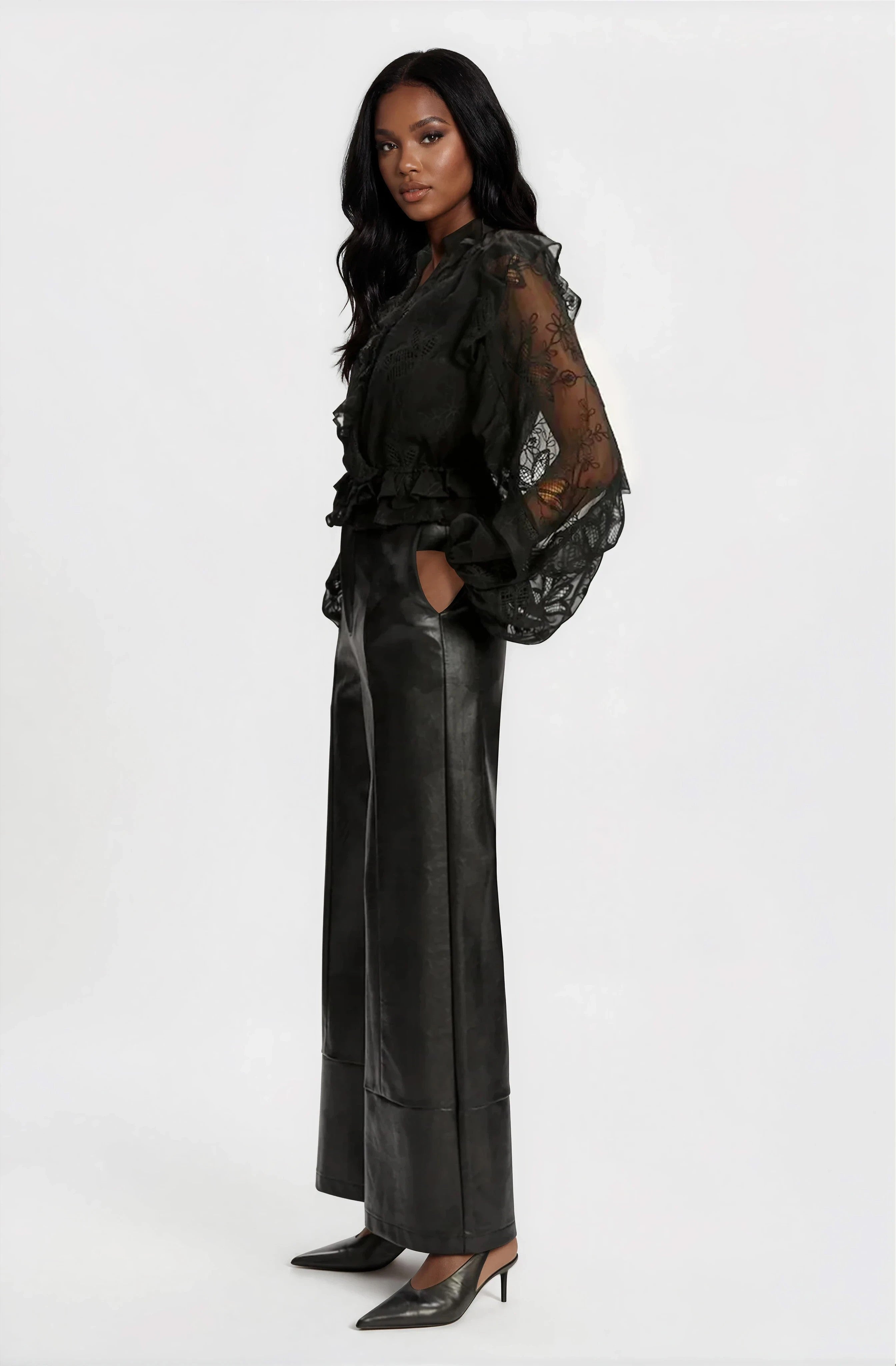 Frill Embroidered Blouse – Black