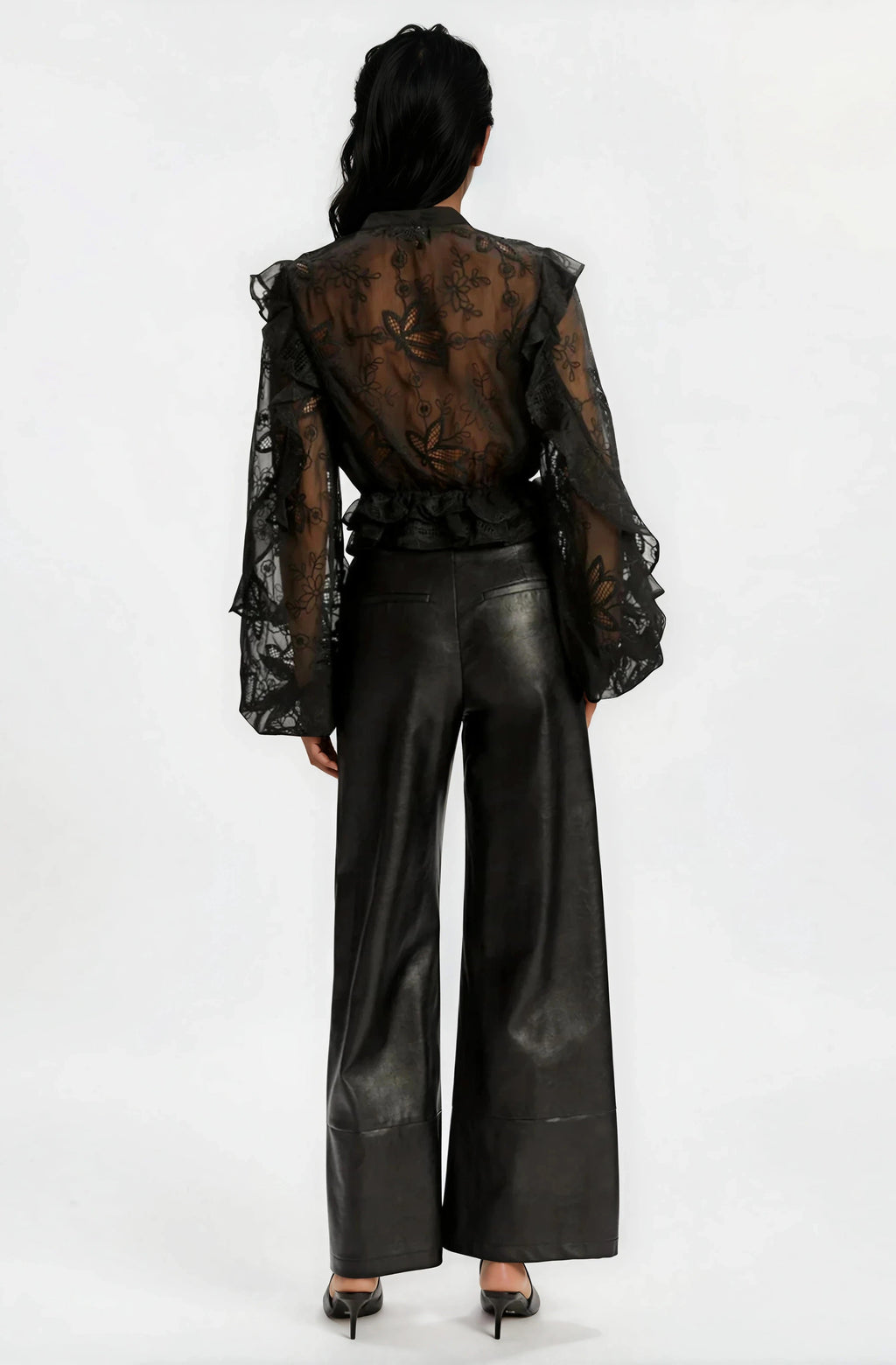 Frill Embroidered Blouse – Black
