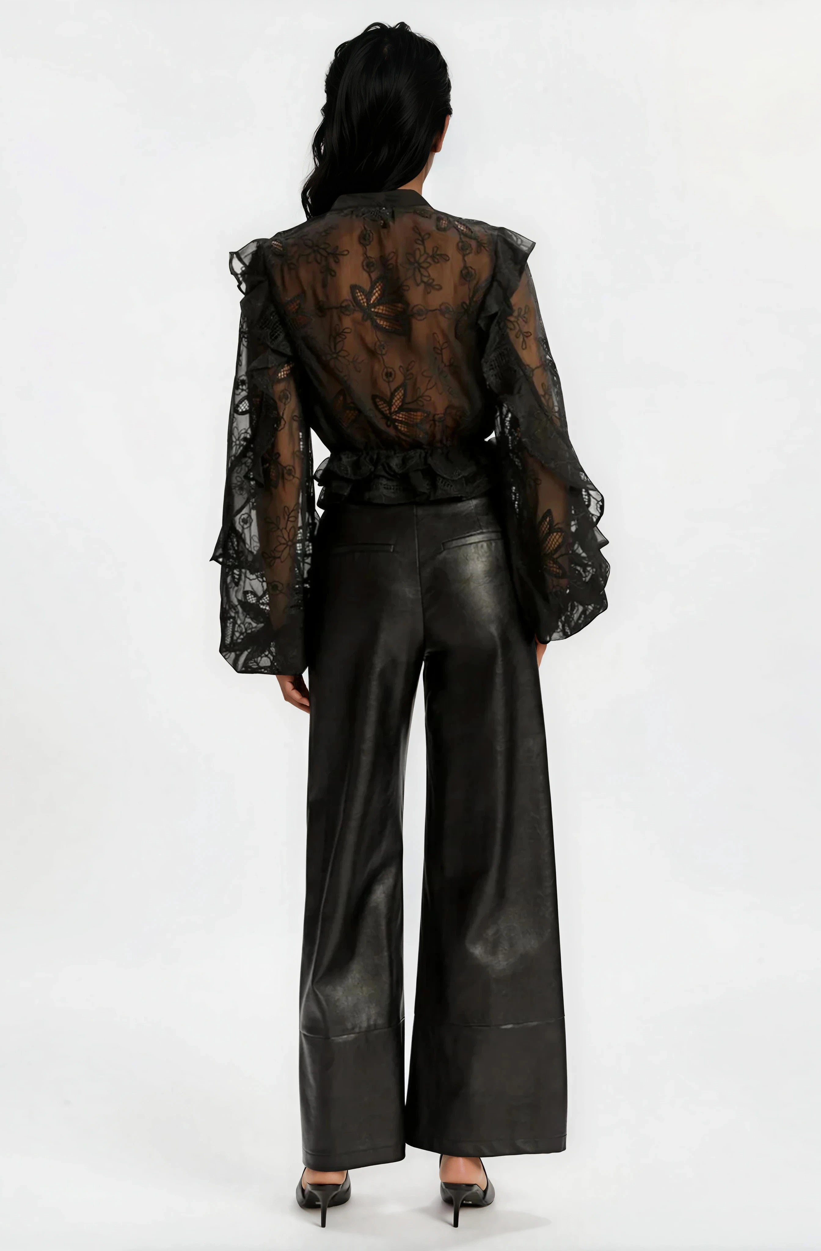 Frill Embroidered Blouse – Black