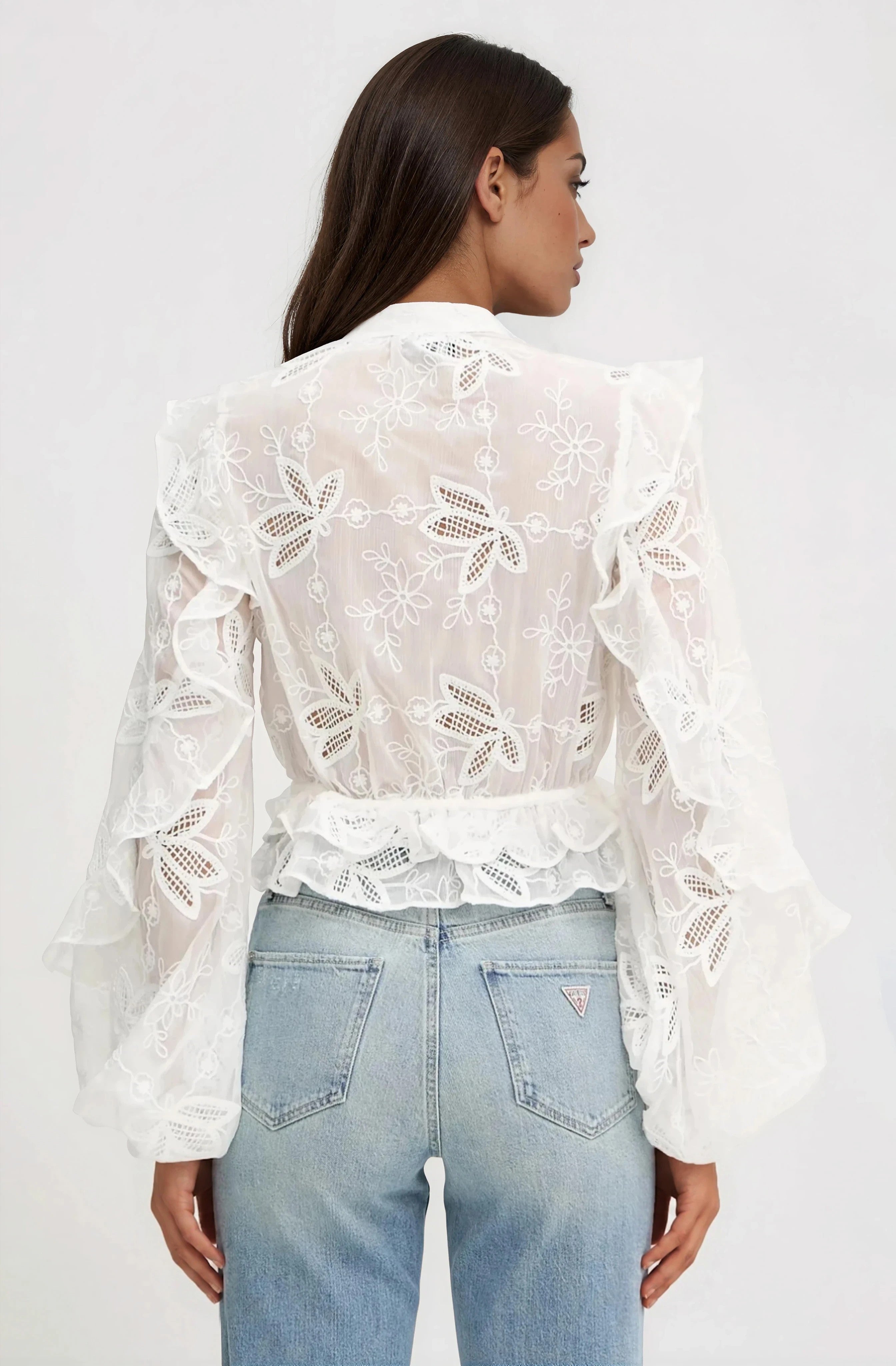 Frill Embroidered Blouse – Orchid White
