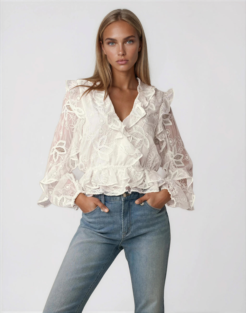 Frill Embroidered Blouse – Orchid White