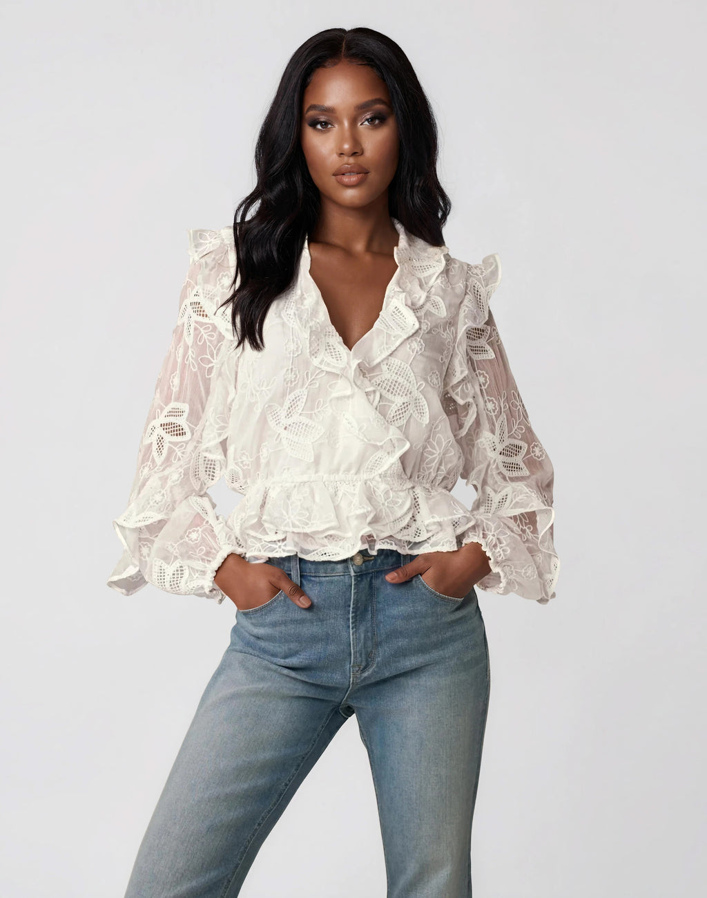 Frill Embroidered Blouse – Orchid White