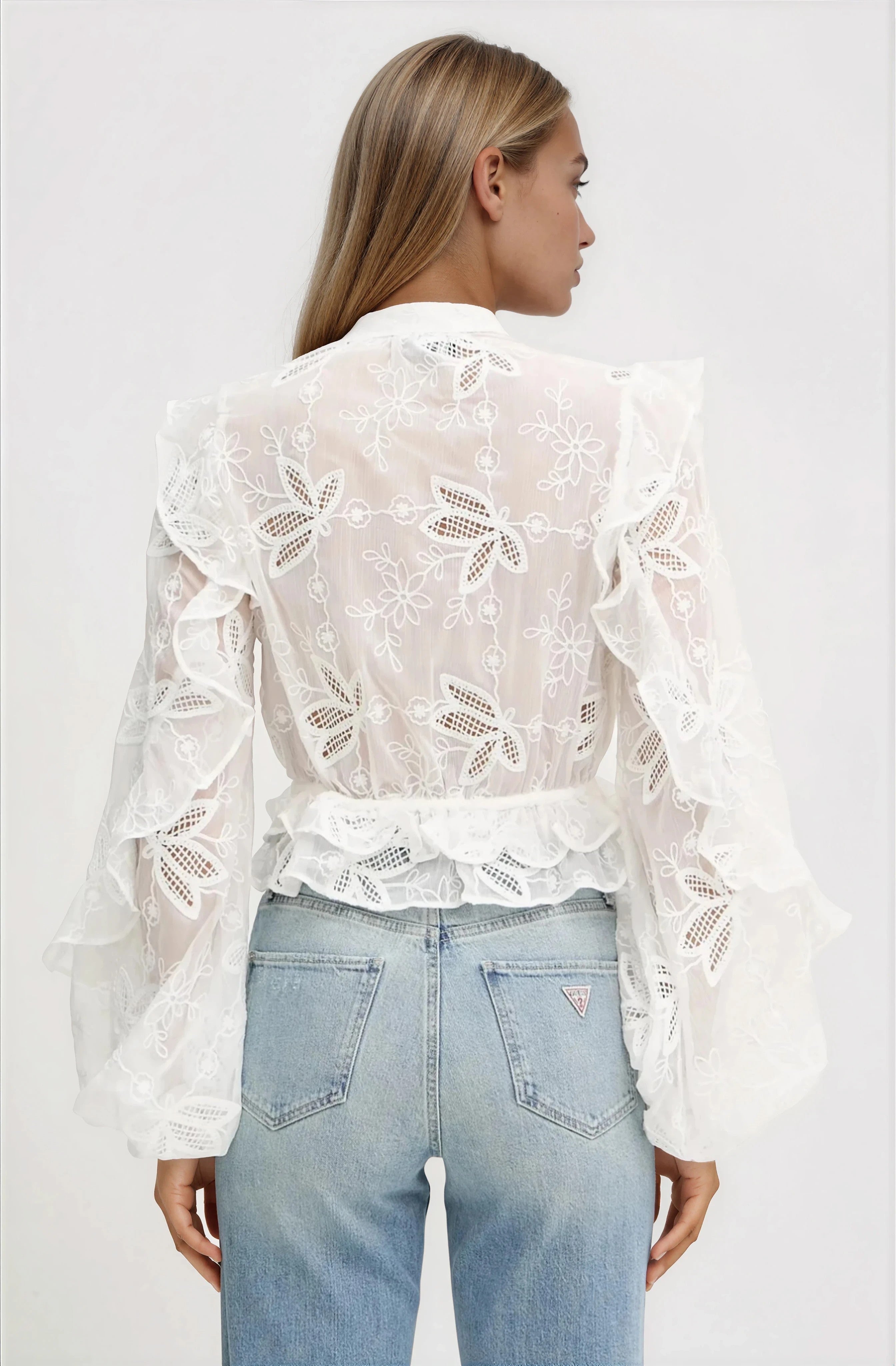 Frill Embroidered Blouse – Orchid White