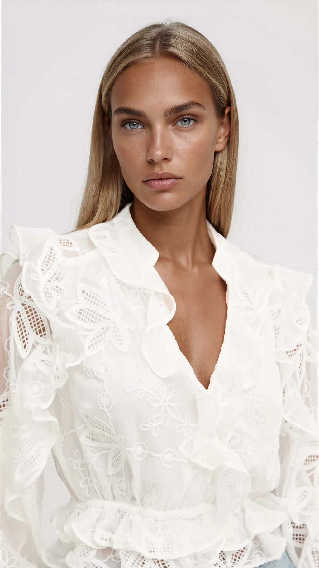 Frill Embroidered Blouse – Orchid White
