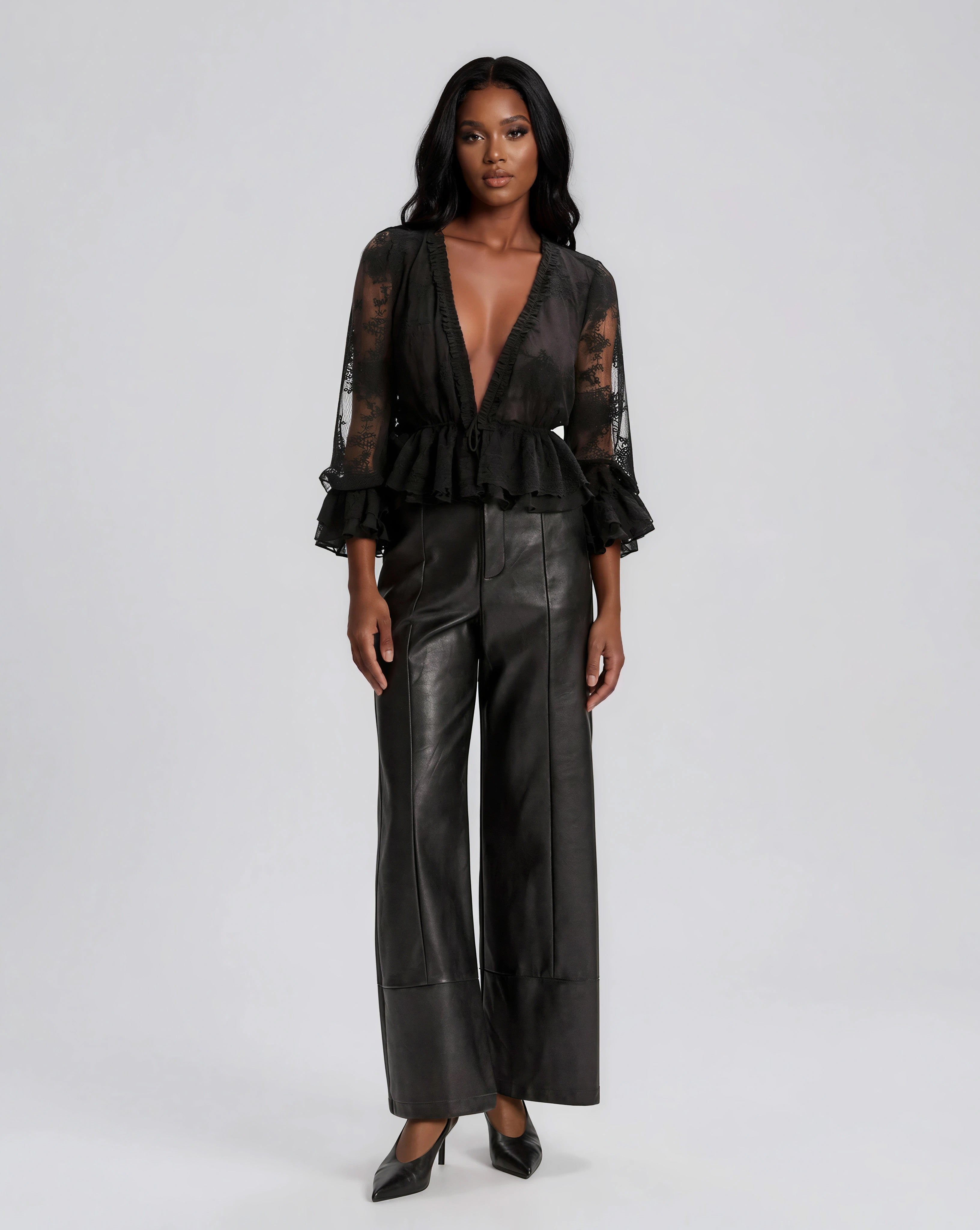 Natoli Embroidered Mesh Blouse – Black