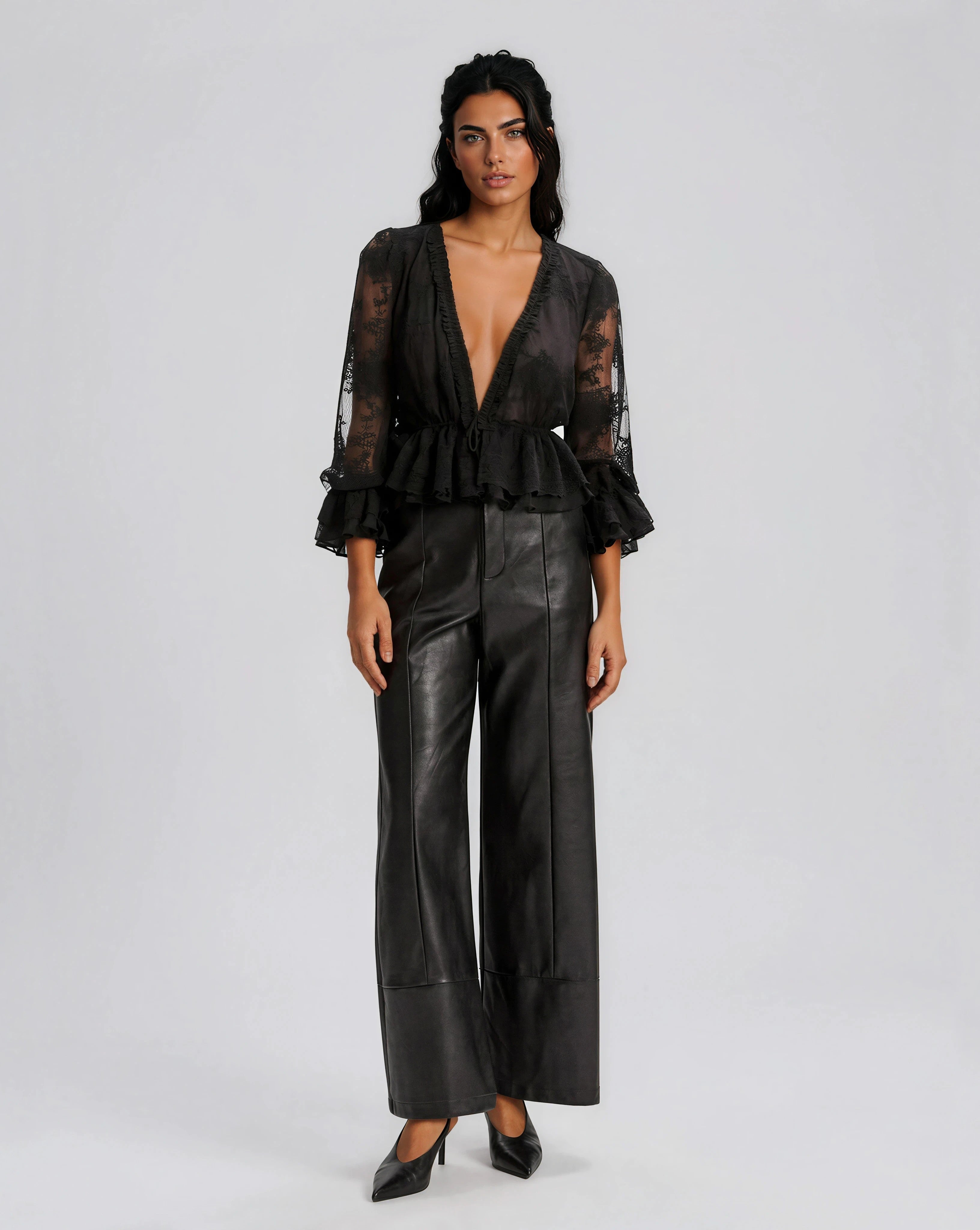 Natoli Embroidered Mesh Blouse – Black