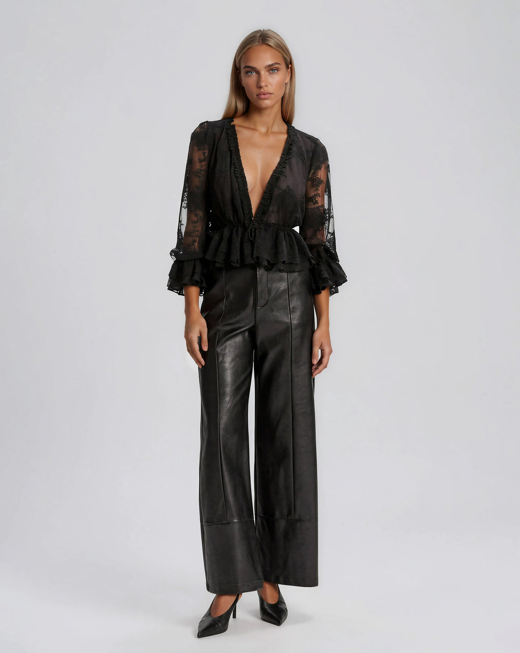 Natoli Embroidered Mesh Blouse – Black