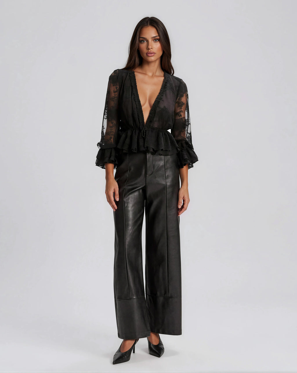 Natoli Embroidered Mesh Blouse – Black