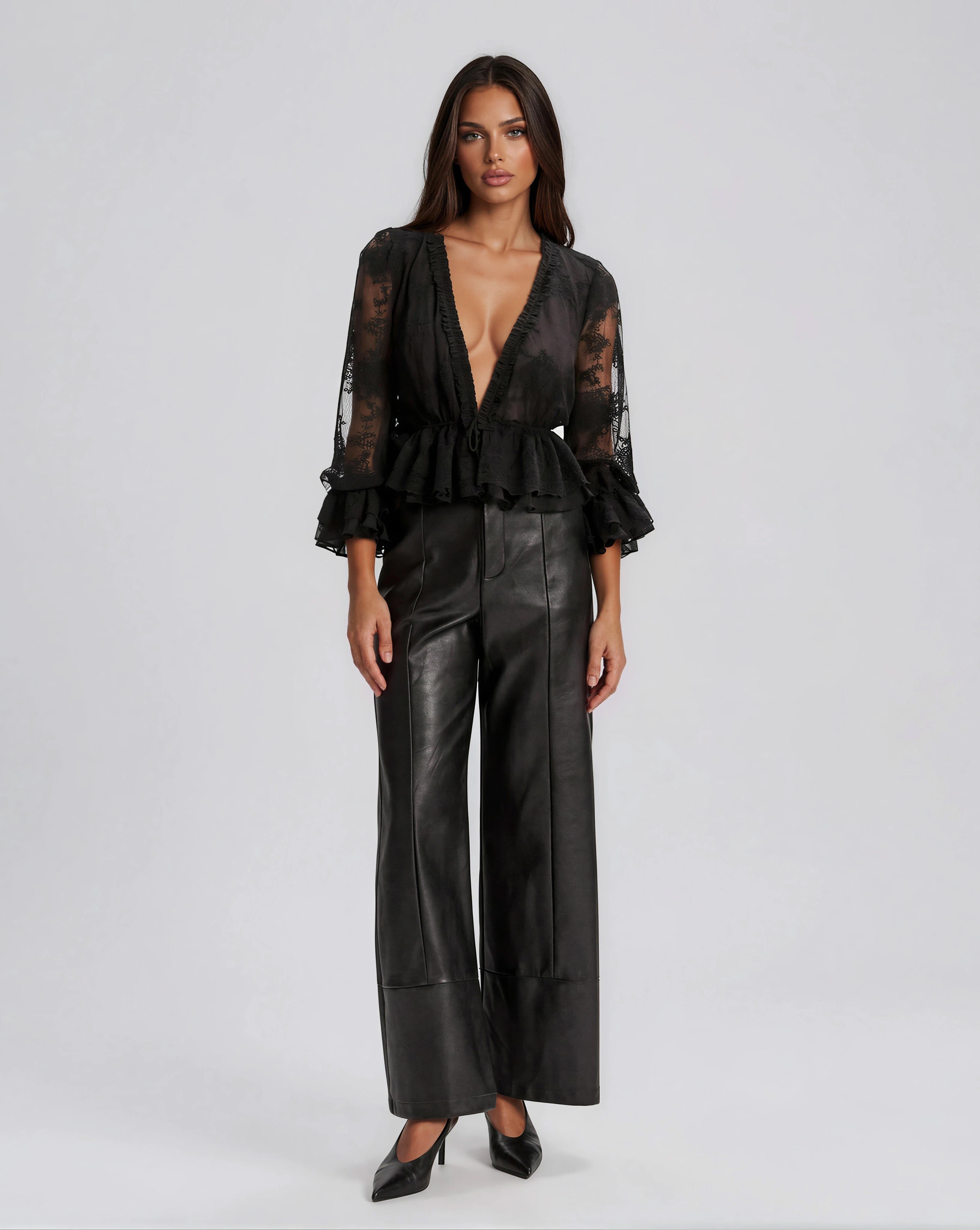 Natoli Embroidered Mesh Blouse – Black