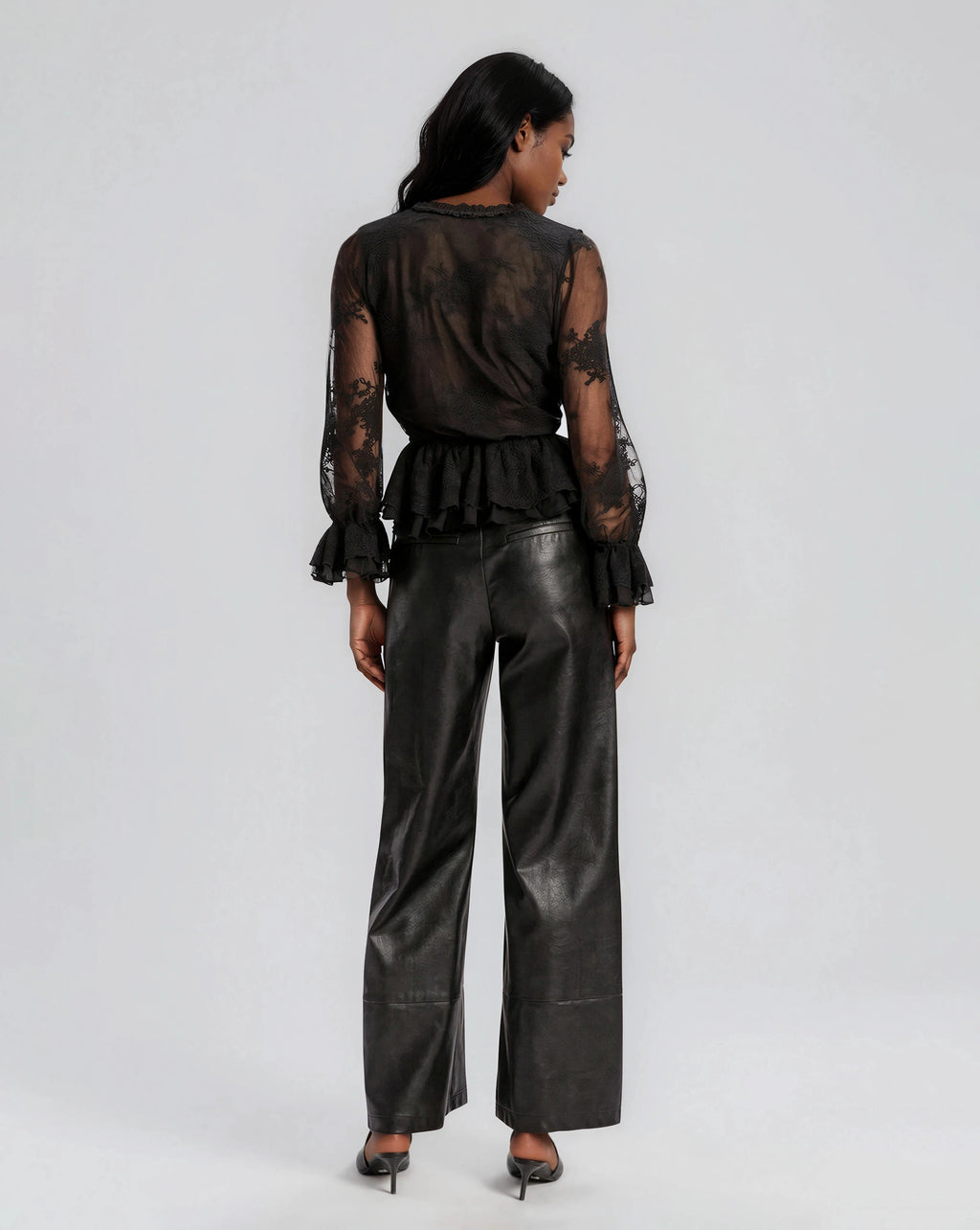 Natoli Embroidered Mesh Blouse – Black
