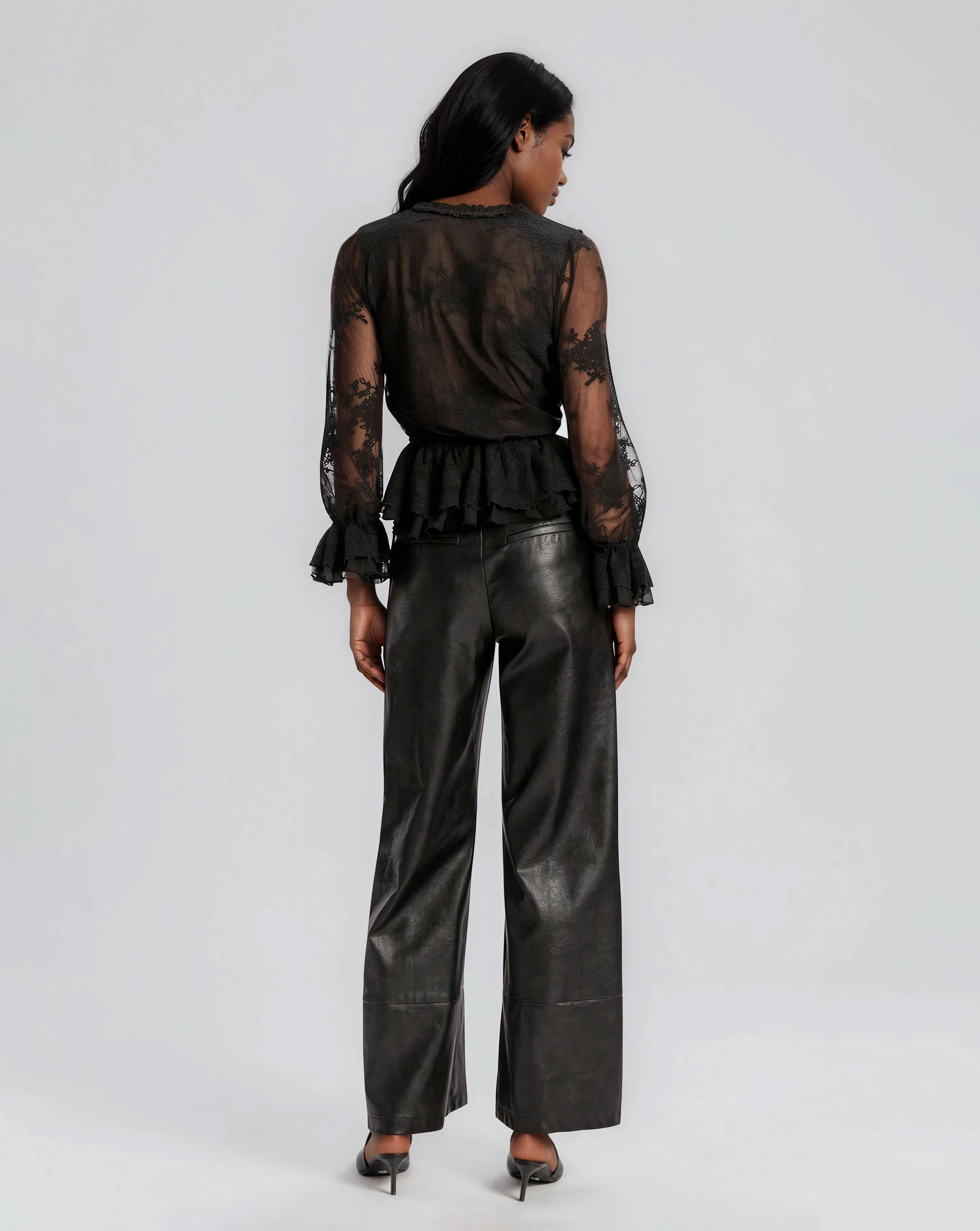 Natoli Embroidered Mesh Blouse – Black