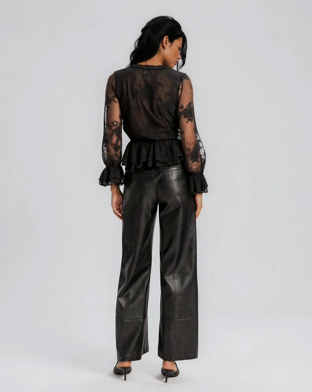 Natoli Embroidered Mesh Blouse – Black