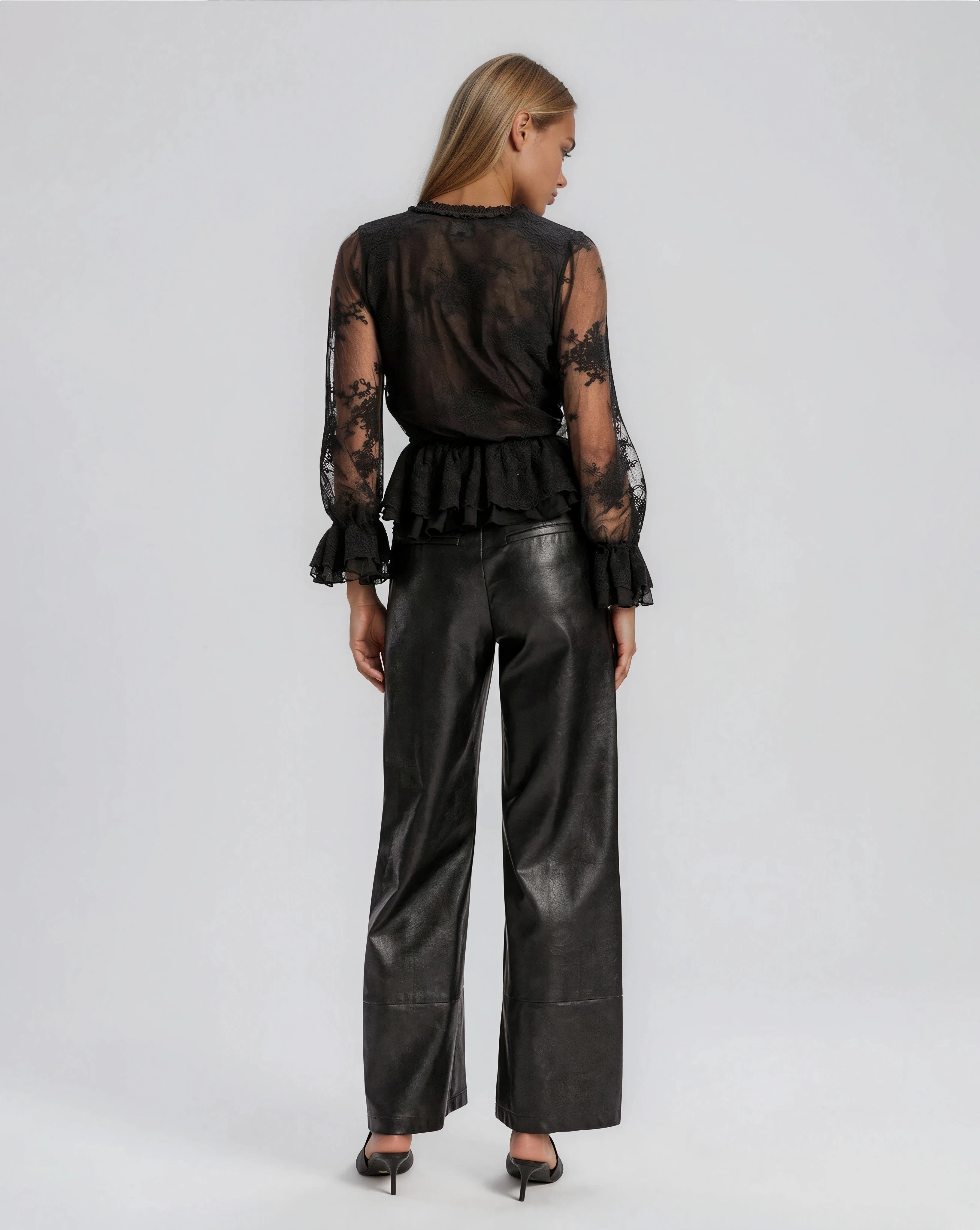 Natoli Embroidered Mesh Blouse – Black
