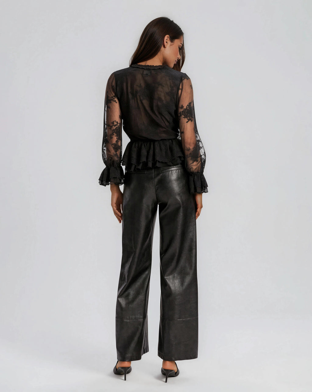 Natoli Embroidered Mesh Blouse – Black