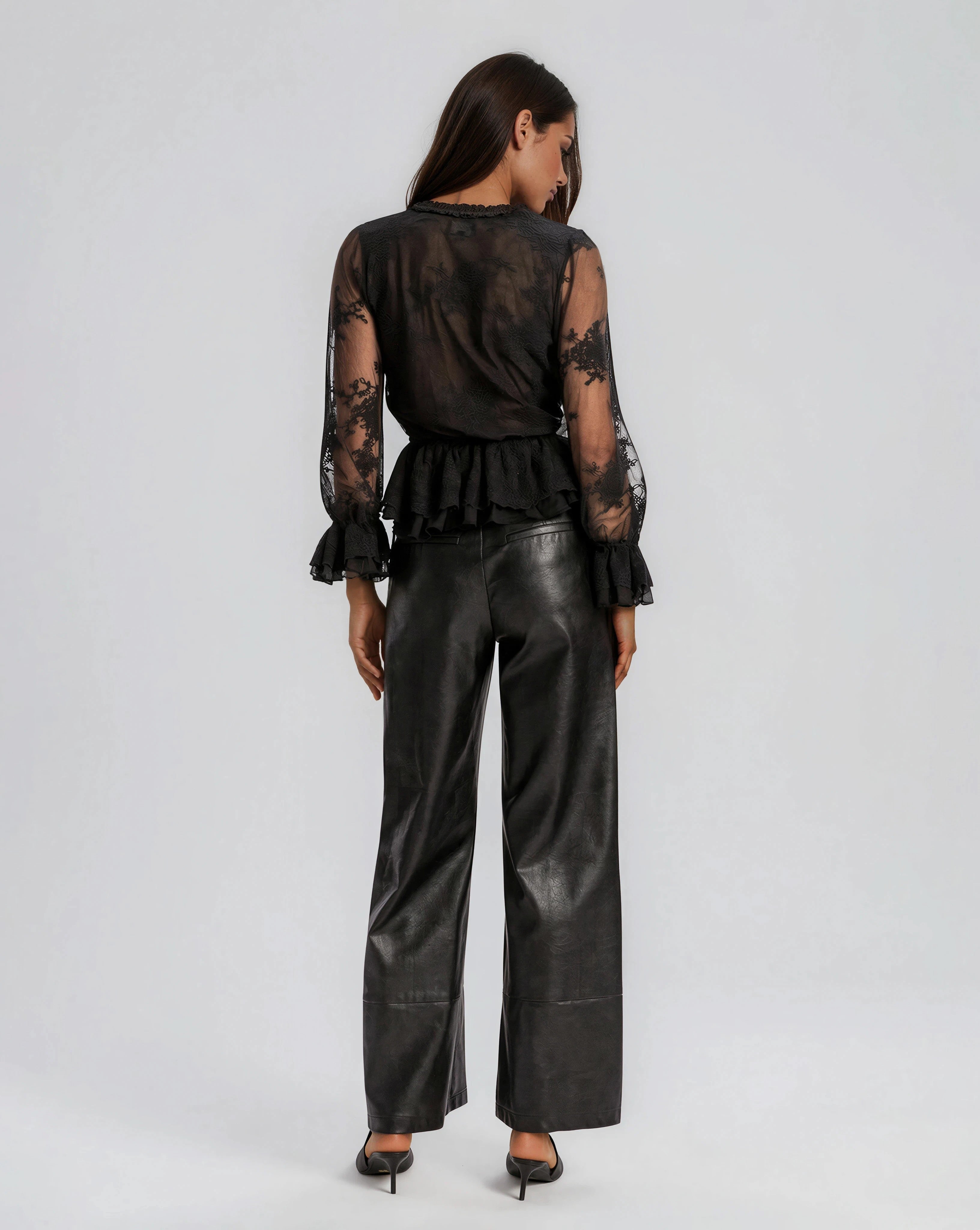 Natoli Embroidered Mesh Blouse – Black