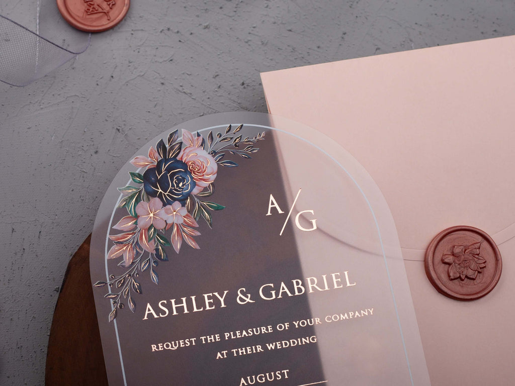 Arch Acrylic Wedding Invitation with Rose Gold Foil