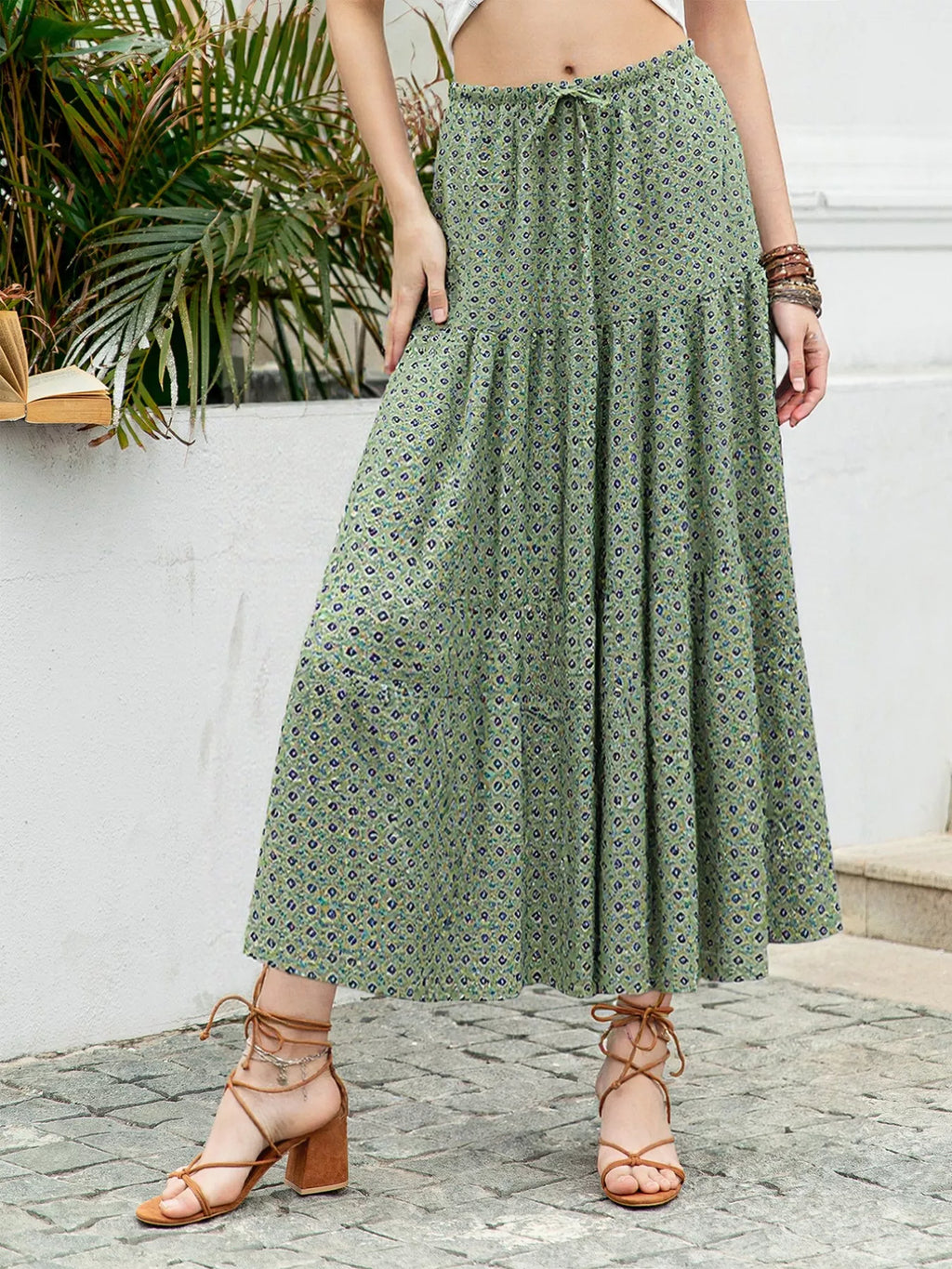 Boho Print Tiered Maxi Skirt - Refined Boho Maxi for Effortless Style