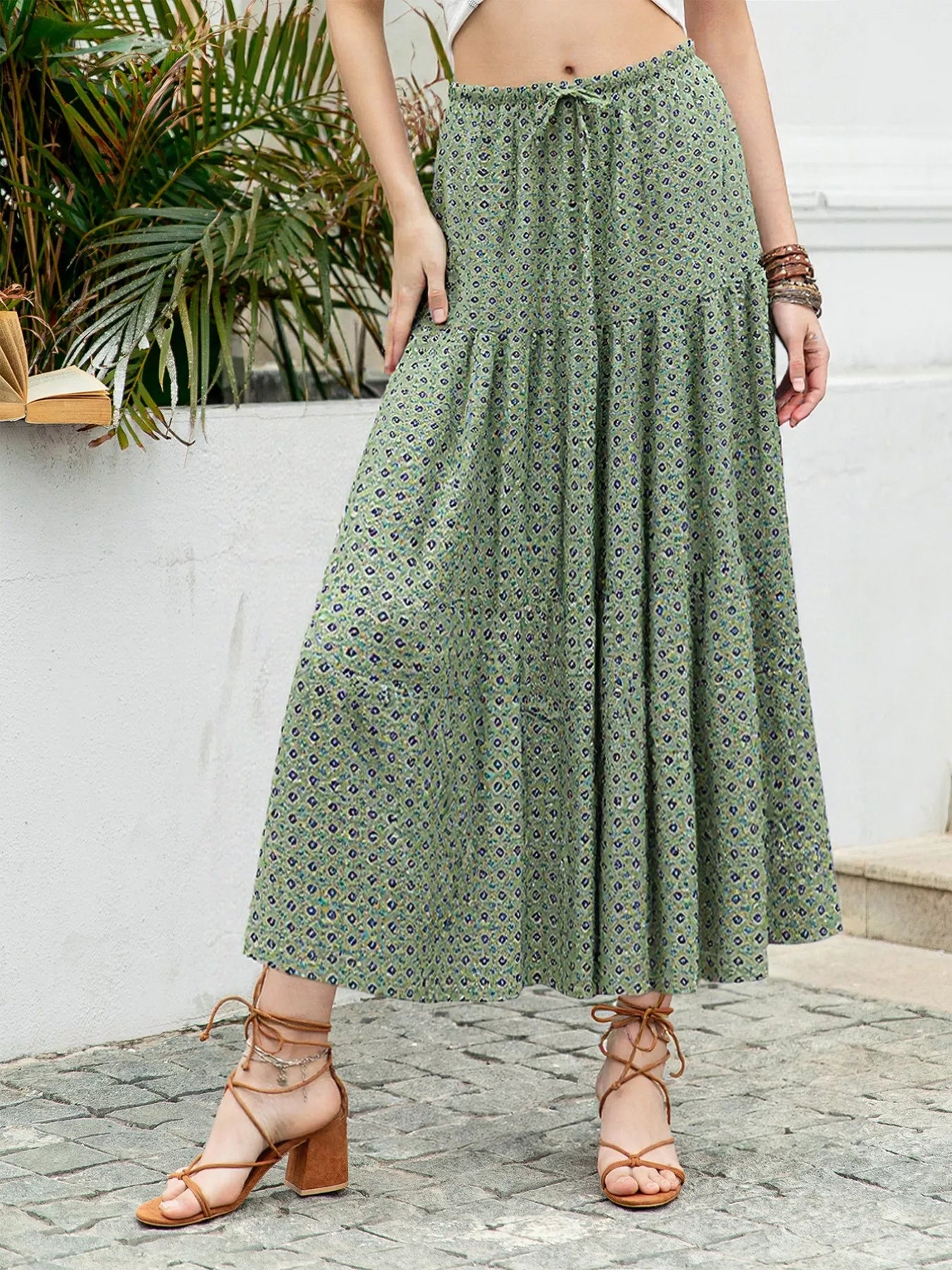 Boho Print Tiered Maxi Skirt - Refined Boho Maxi for Effortless Style