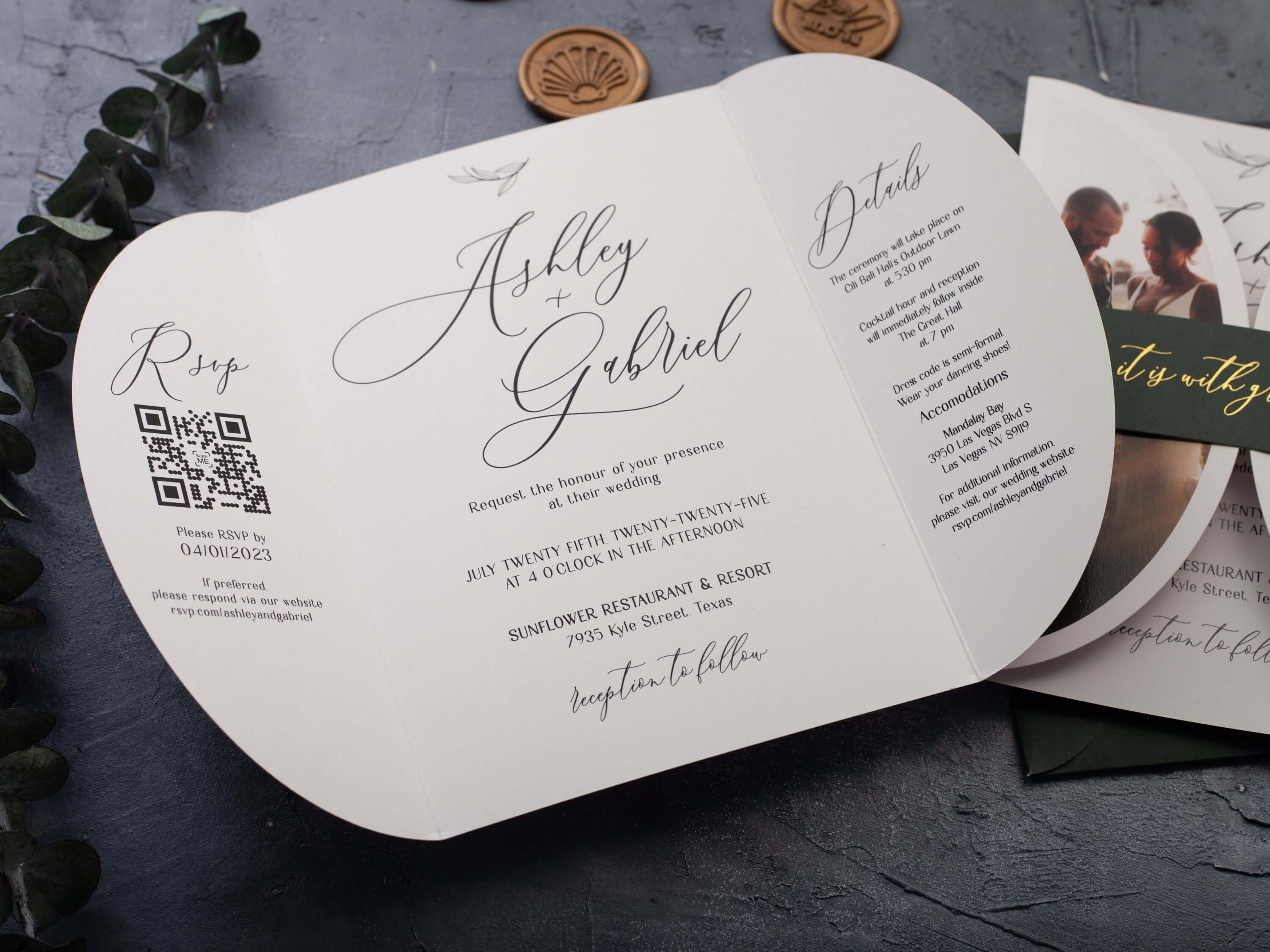 Butterfly Fold Wedding Invitation with Photo
