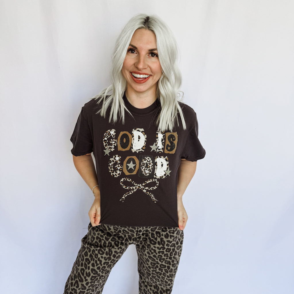 *Leopard God Is Good Graphic Tee D-1083
