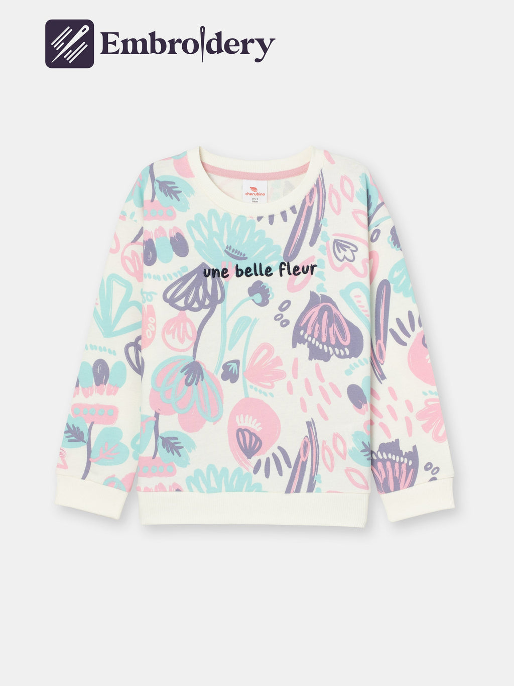 Patterned Sweatshirt (in Watercolor Floral) with embroidery - Ecru