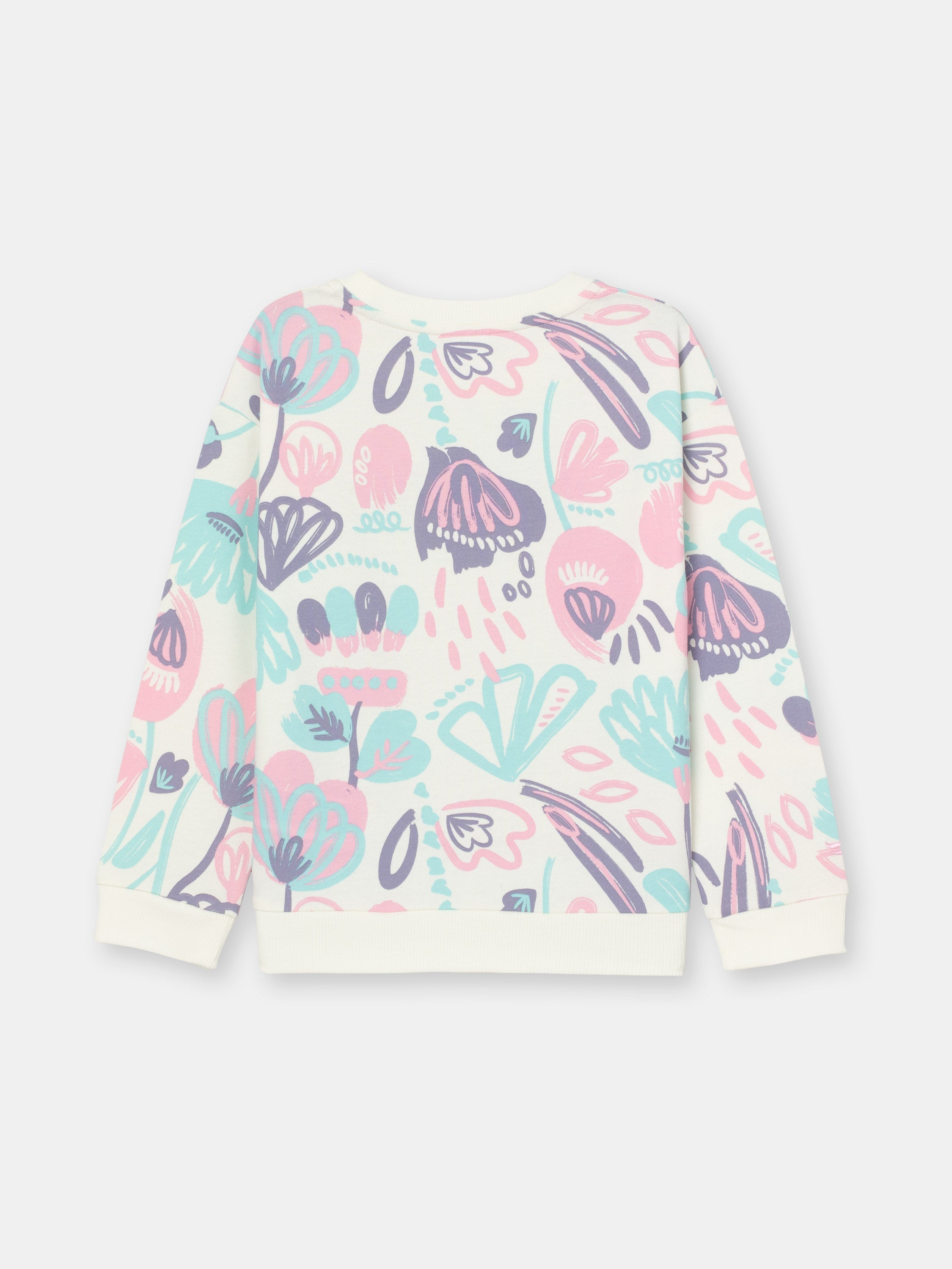 Patterned Sweatshirt (in Watercolor Floral) with embroidery - Ecru