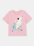 Short Sleeve T-Shirt With (Animal Friends) Embellished & Glitter Graphic - Pink