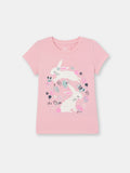 Short Sleeve T-Shirt with (Bunny Meadow) Graphic - Pink