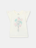 Cherubino Girls' Flutter Sleeve Floral Bouquet Tee in Ecru