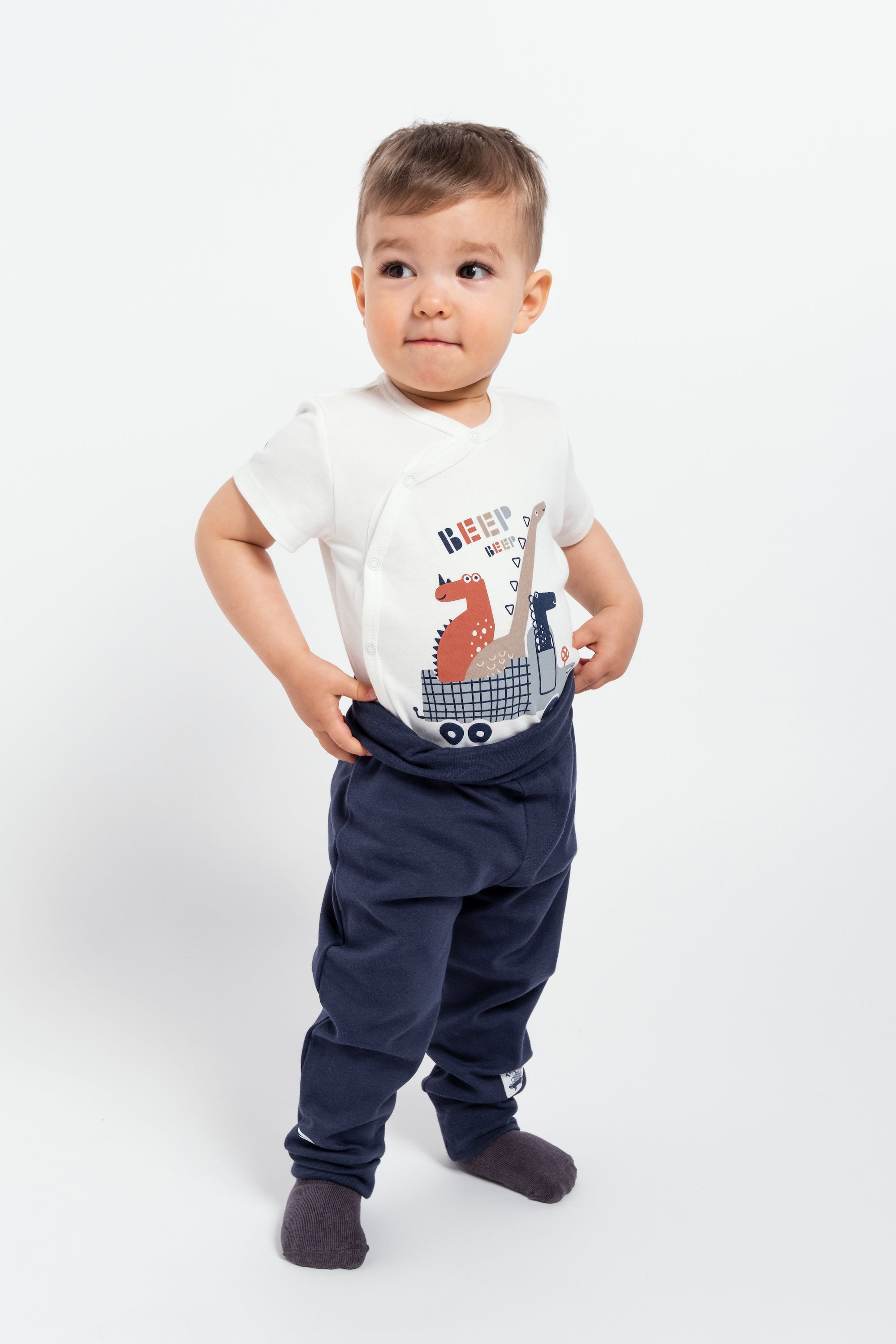 Short Sleeve Dino Adventure Bodysuit  - Ecru