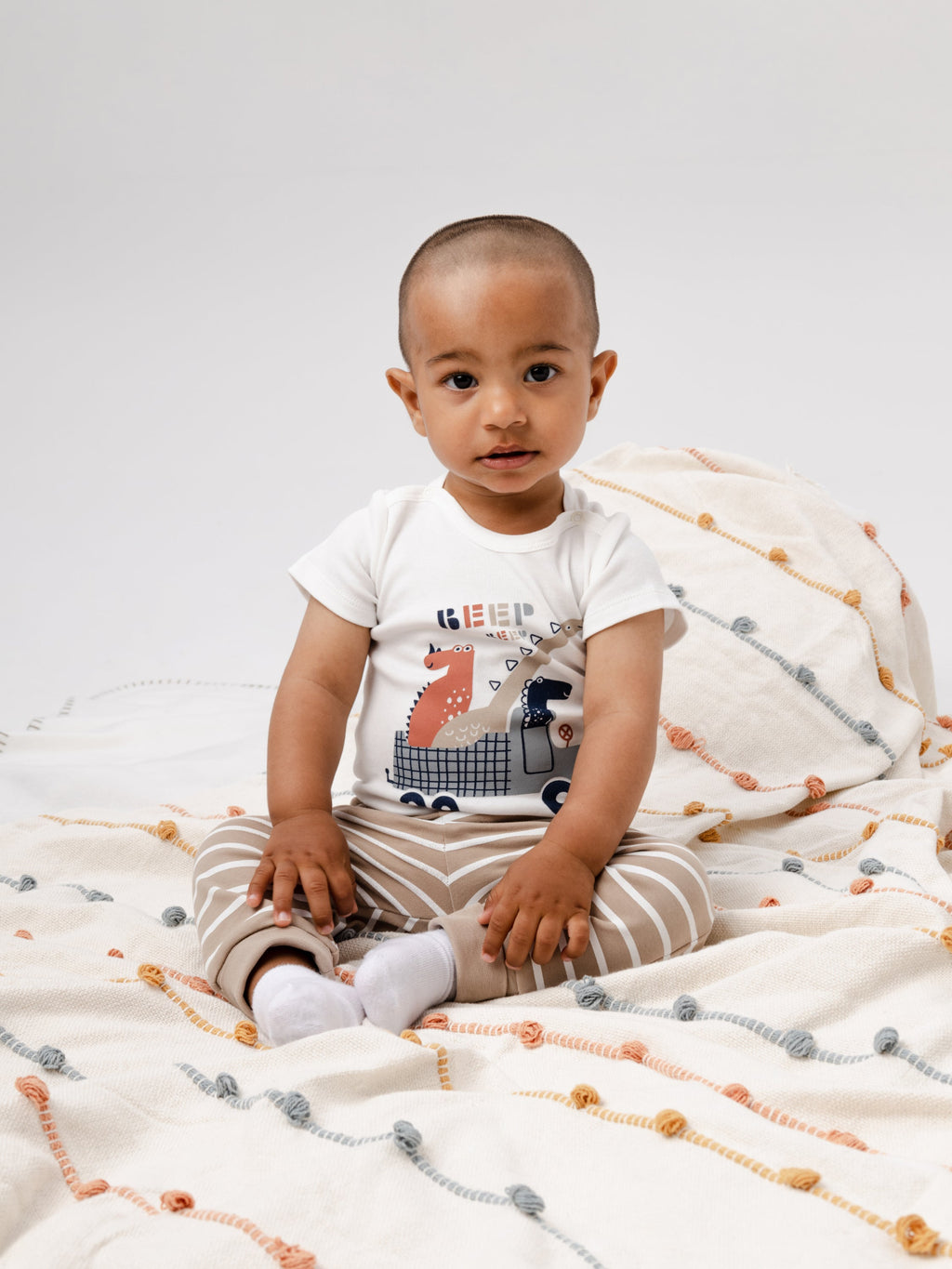 Short Sleeve Dino Adventure Bodysuit  - Ecru
