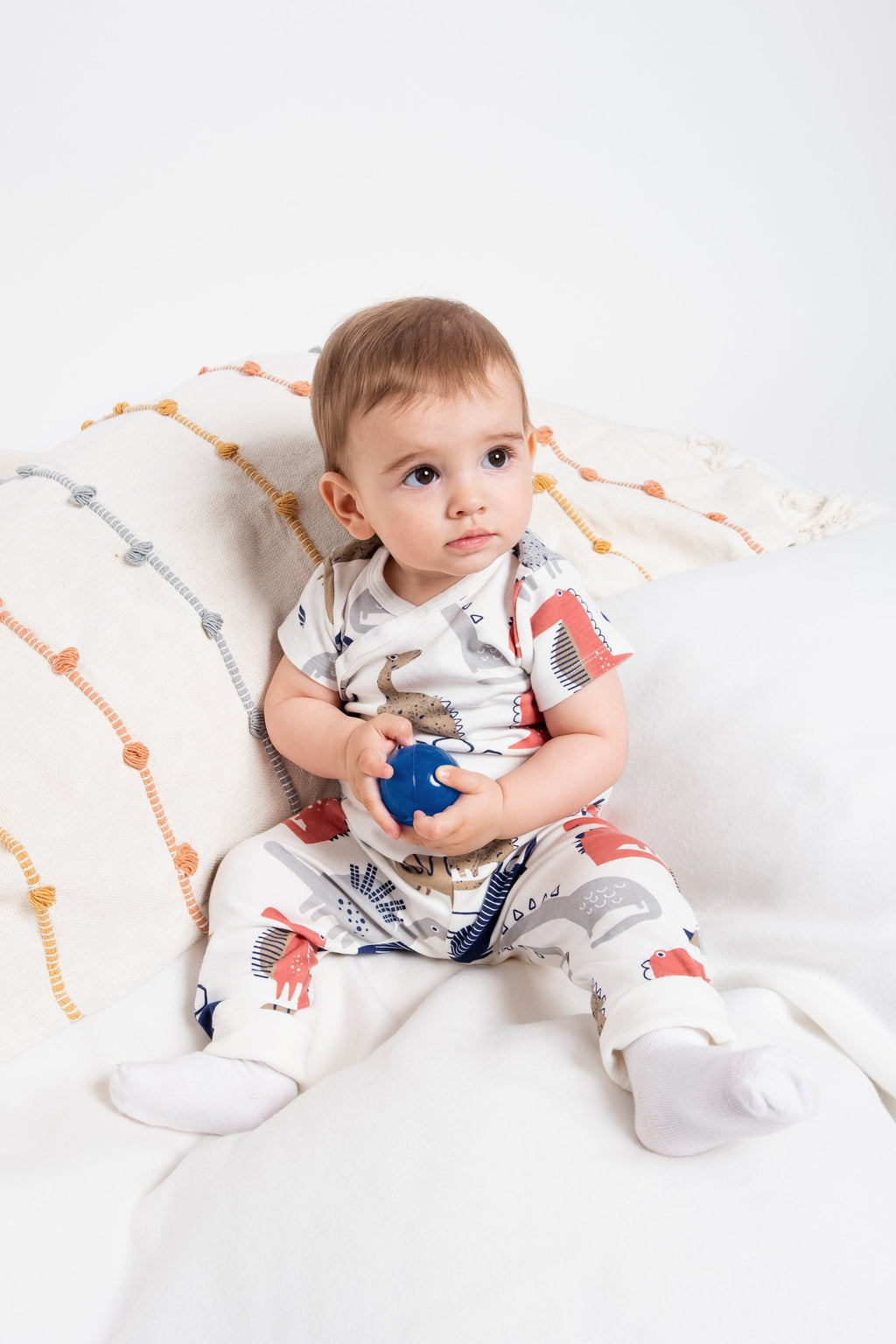 Short Sleeve Dino Adventure Bodysuit in Dino pattern - White
