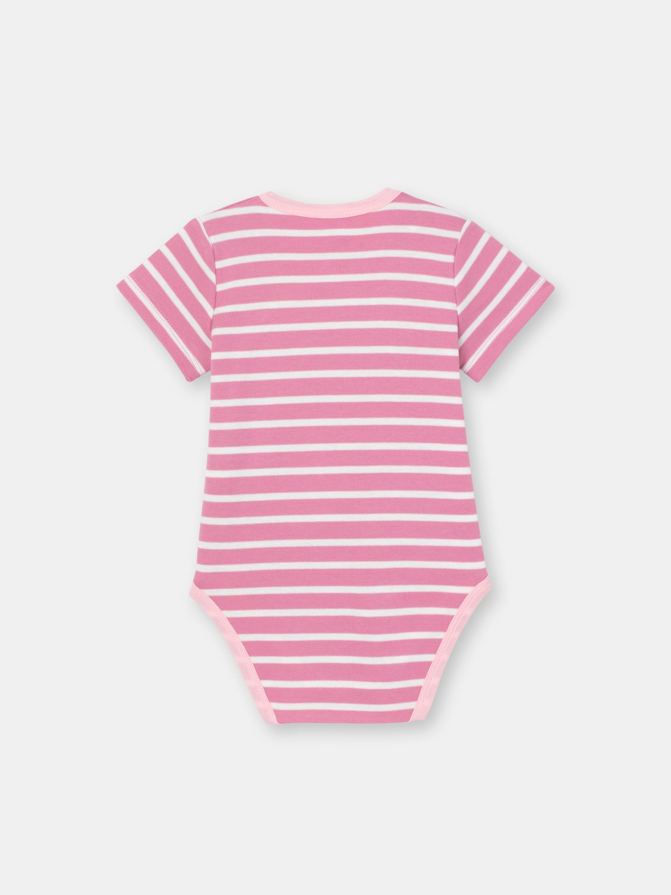 Short Sleeve Wrap Front Bodysuit with (Mini Stripe) Pattern - Raspberry