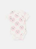 Short Sleeve Wrap Front Bodysuit with (Floral Lion) Pattern - White