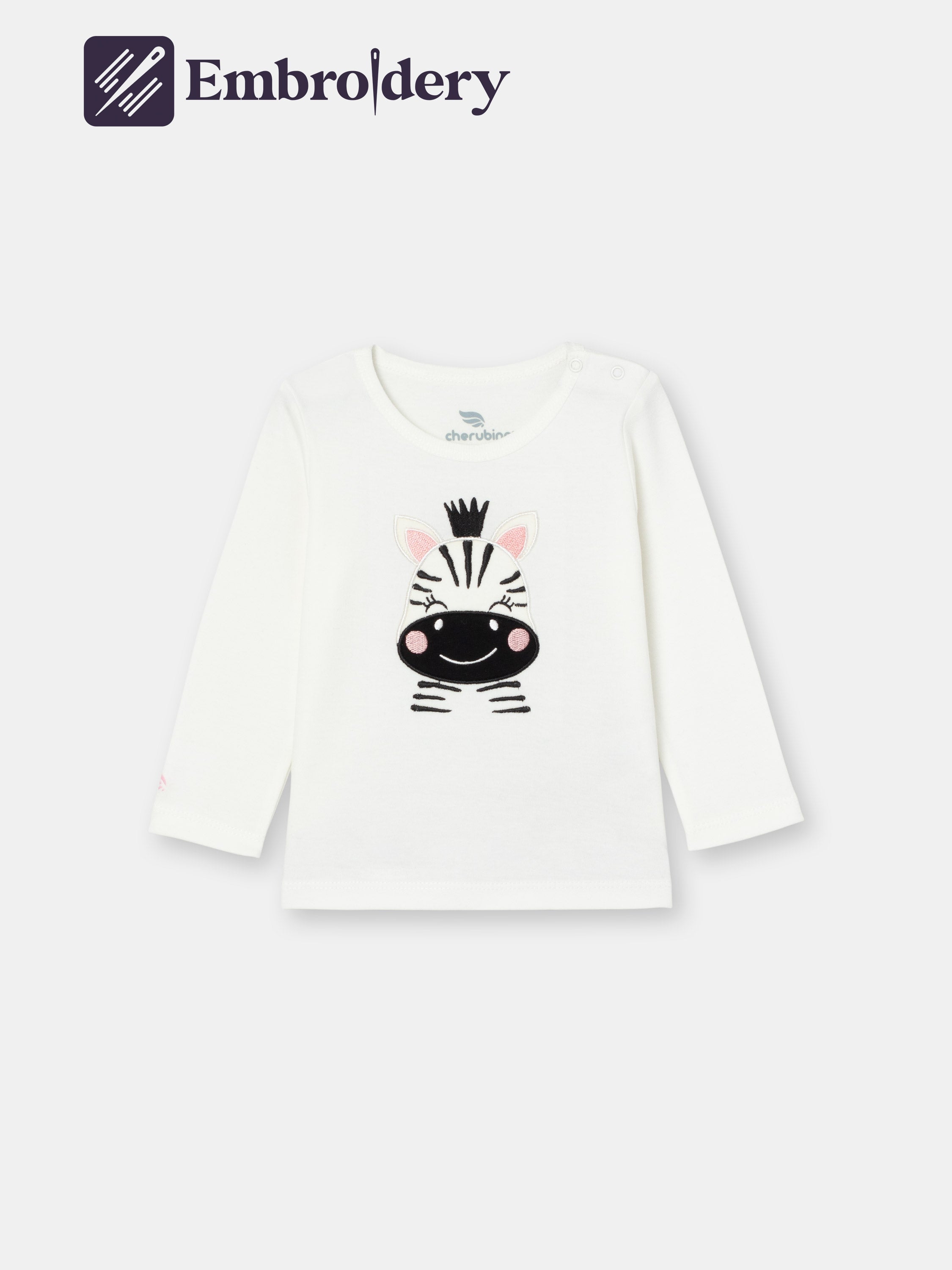 Long Sleeve Top with (Zebra) Patch Embellishment - White