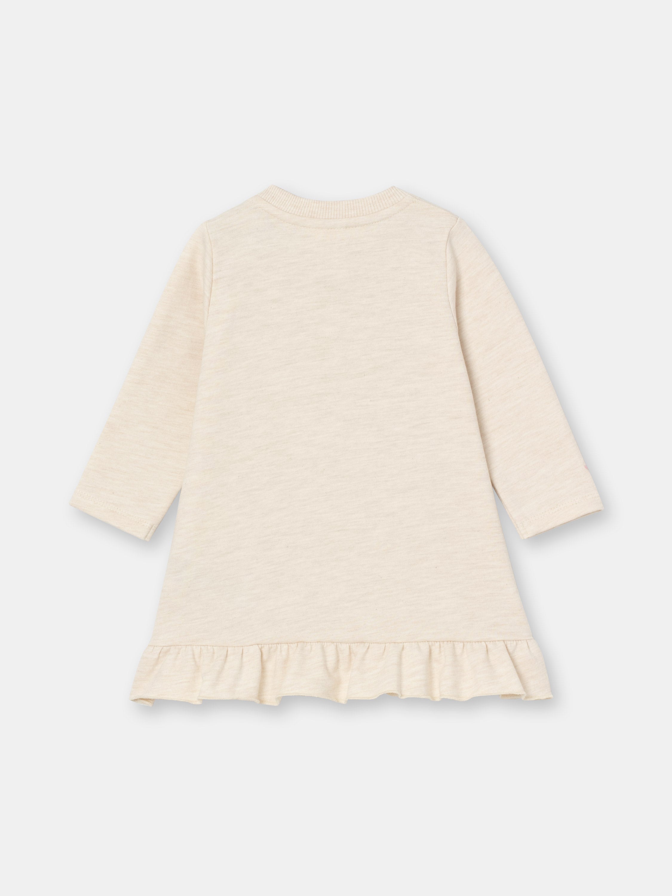 Short Sleeve Flutter Trim Dress with (Baby Kiss) Graphic - Ecru