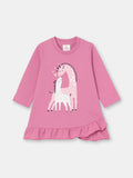 Short Sleeve Flutter Trim Dress with (Baby Kiss) Graphic - Raspberry