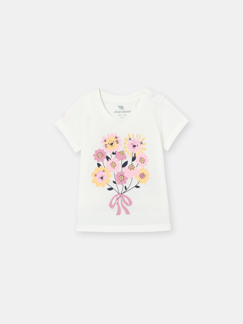 Short Sleeve T-Shirt with (Lion Bouquet) Graphic - White