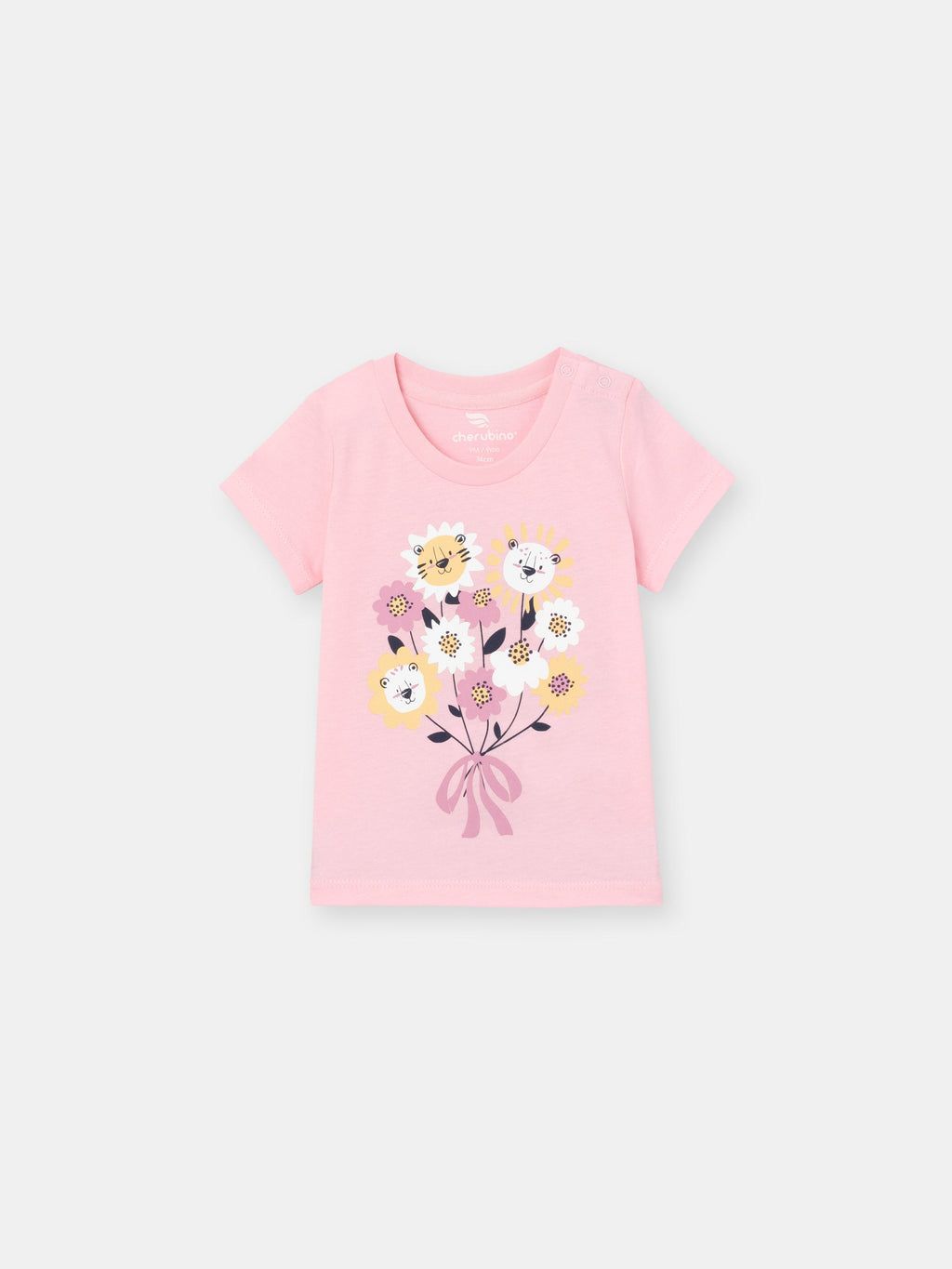 Short Sleeve T-Shirt with (Lion Bouquet) Graphic - Pink
