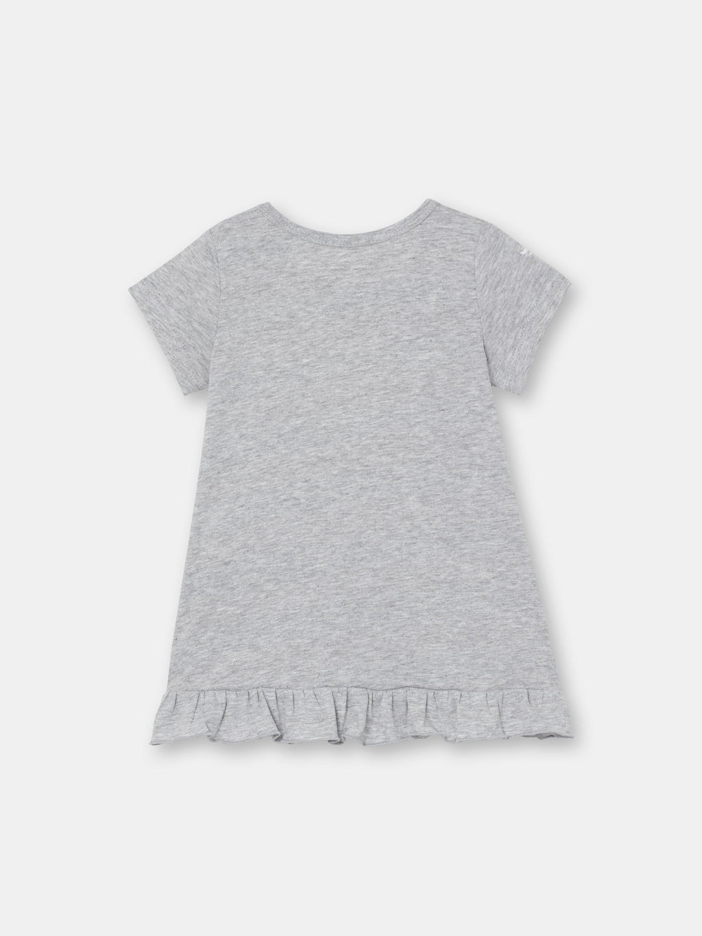 Short Sleeve Flutter Trim Dress with (Baby Kiss) Graphic - Grey