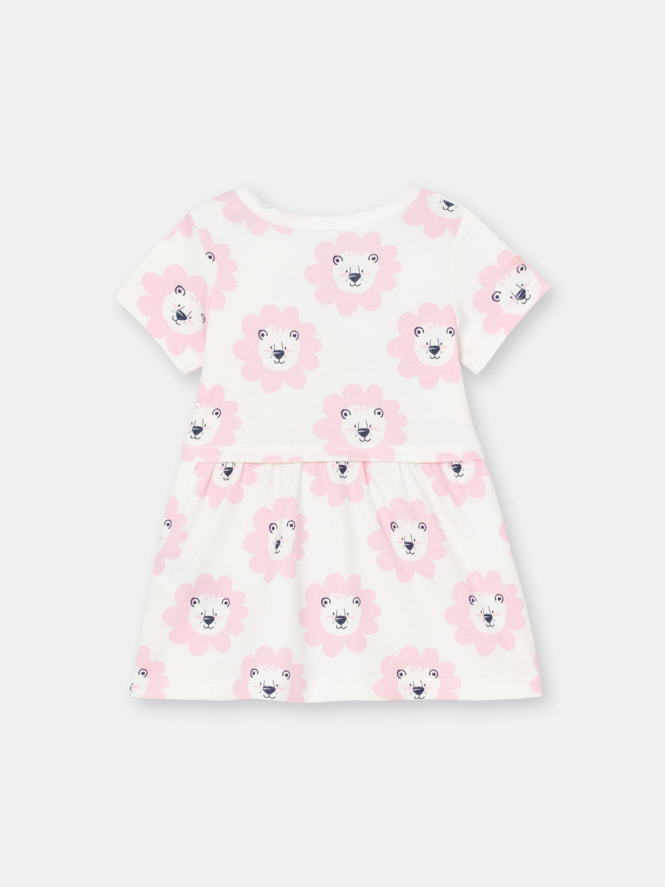 Short Sleeve Dress in (Floral Lion) Pattern - White