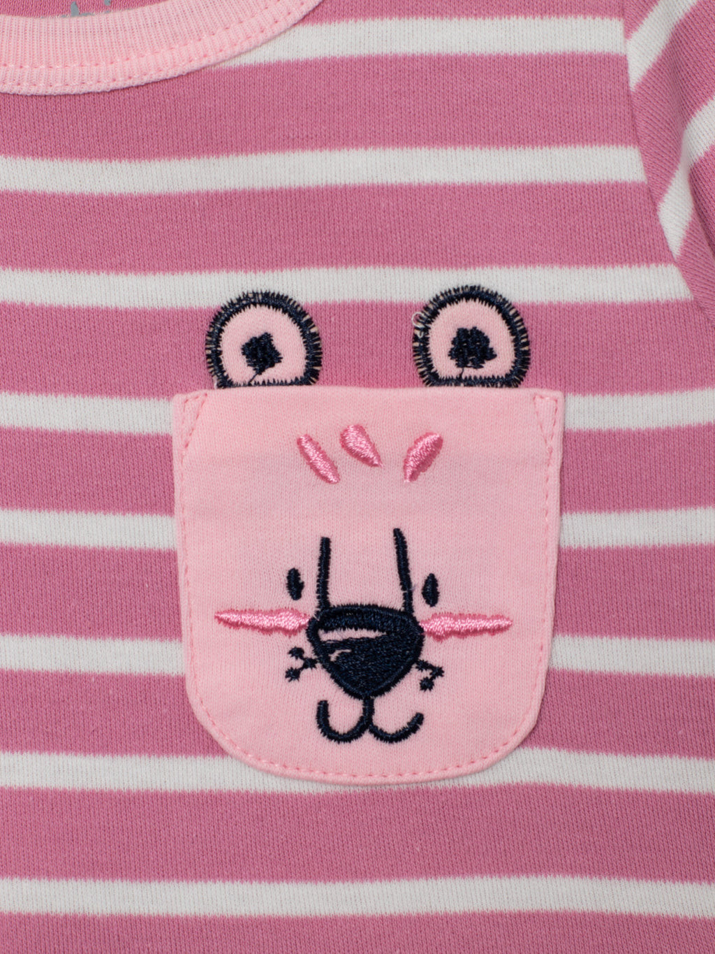 Short Sleeve Dress in (Mini Stripe) Pattern with Patch Pocket - Raspberry