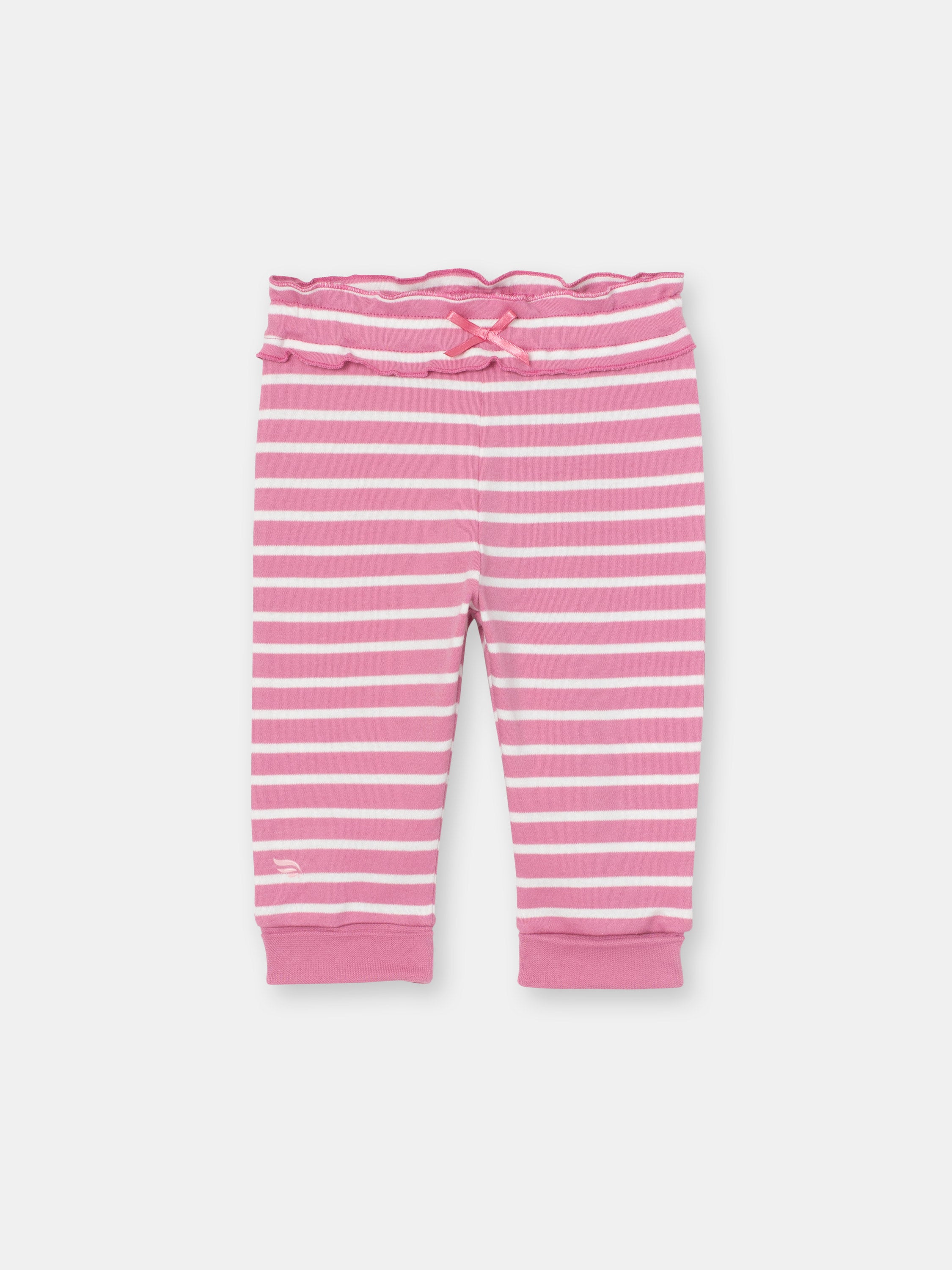 Ruffle Waistband Pants with Adjustable Cuffs in (Mini Stripe) Pattern - Raspberry