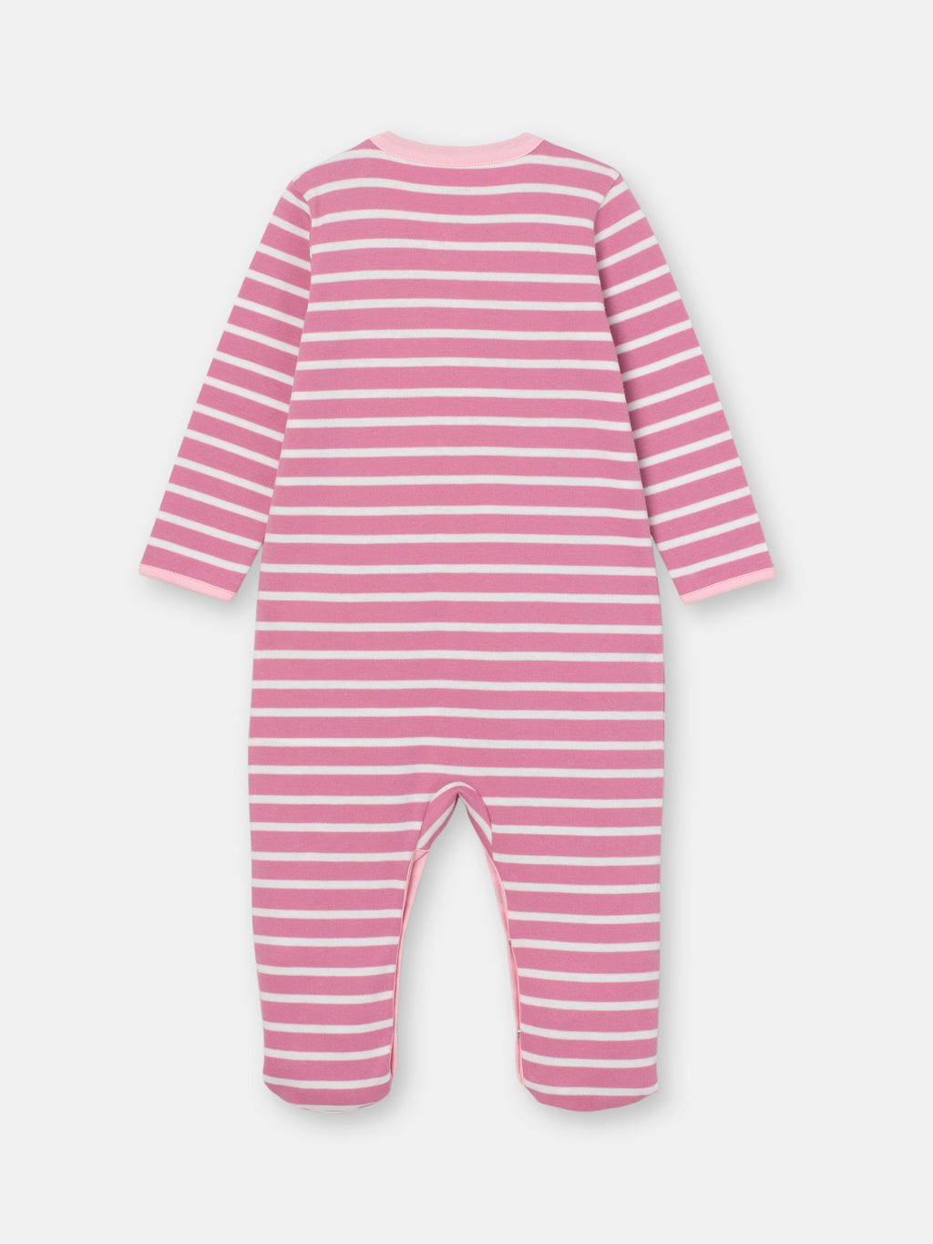 Snap Front Jumpsuit with Non-Slip Footies with (Mini Stripe) Pattern - Raspberry