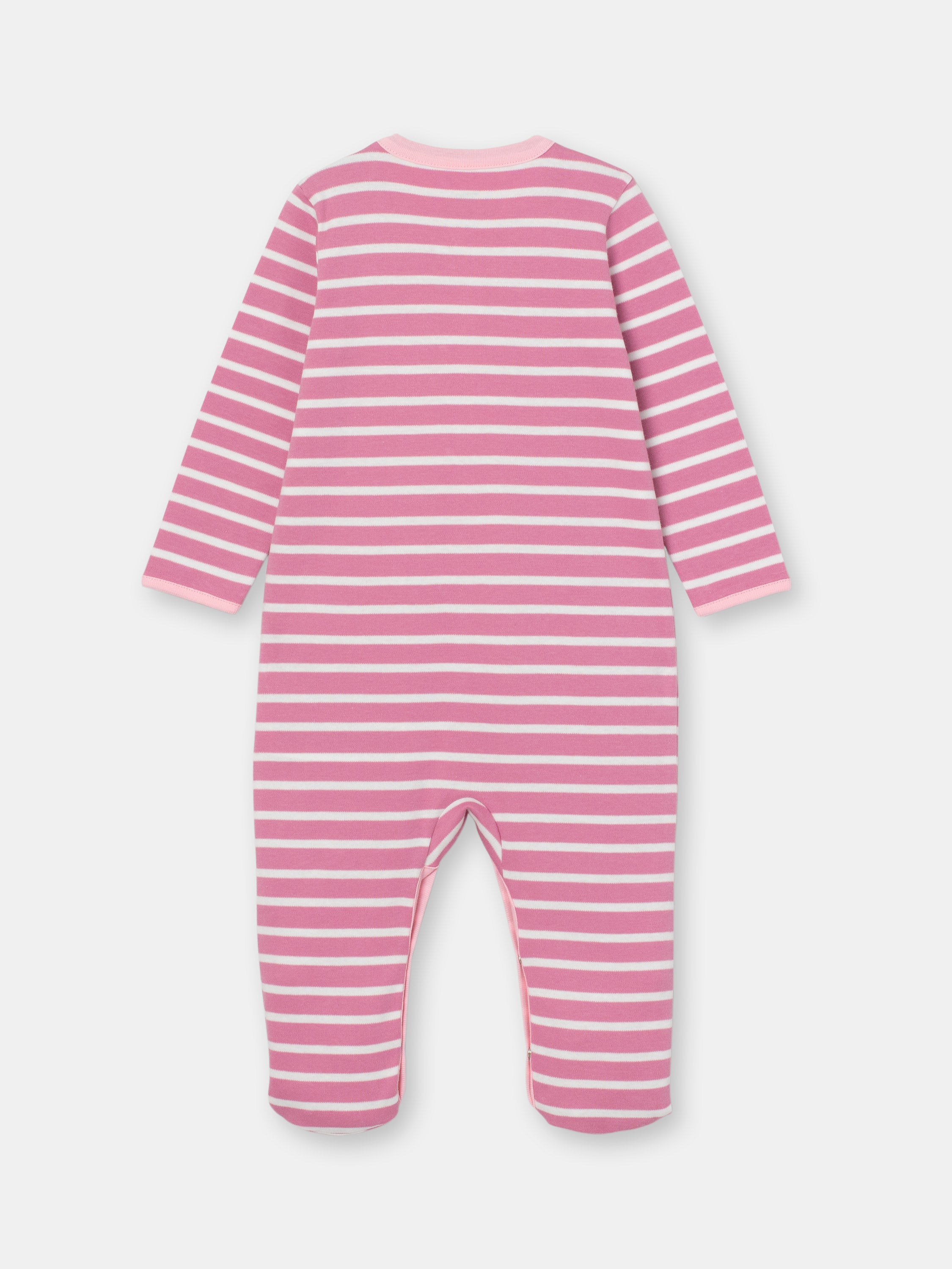Snap Front Jumpsuit with Non-Slip Footies with (Mini Stripe) Pattern - Raspberry