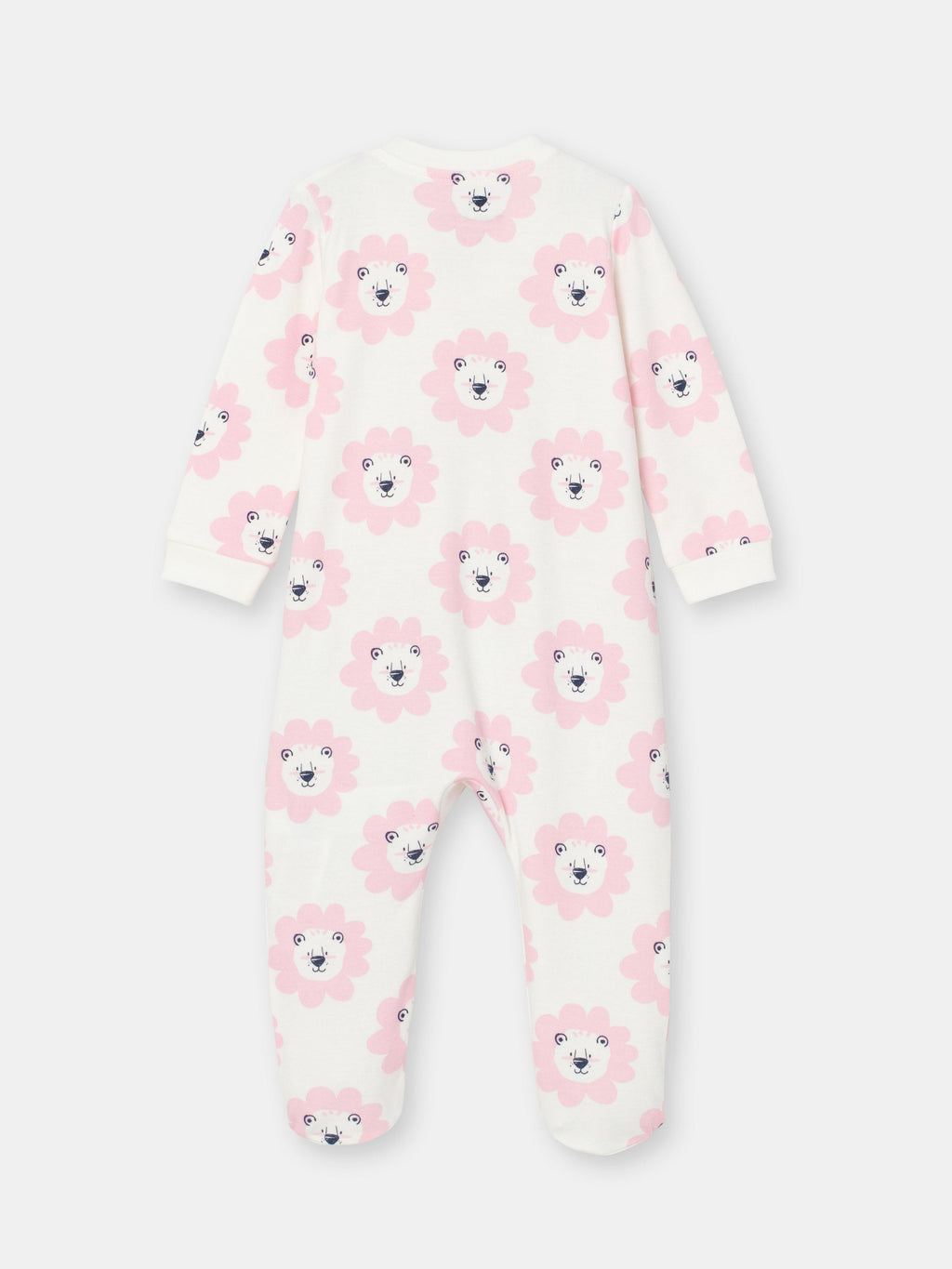 On-the-Go Zipper Jumpsuit with Non-Slip Footies in (Floral Lion) Pattern - White