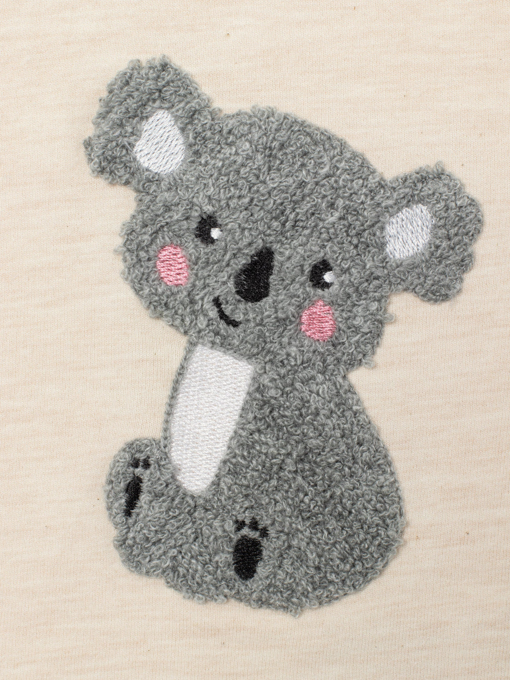 Two Piece Chenille (Koala) Embroidery Flutter Sweatshirt & Jogger Set - Ecru