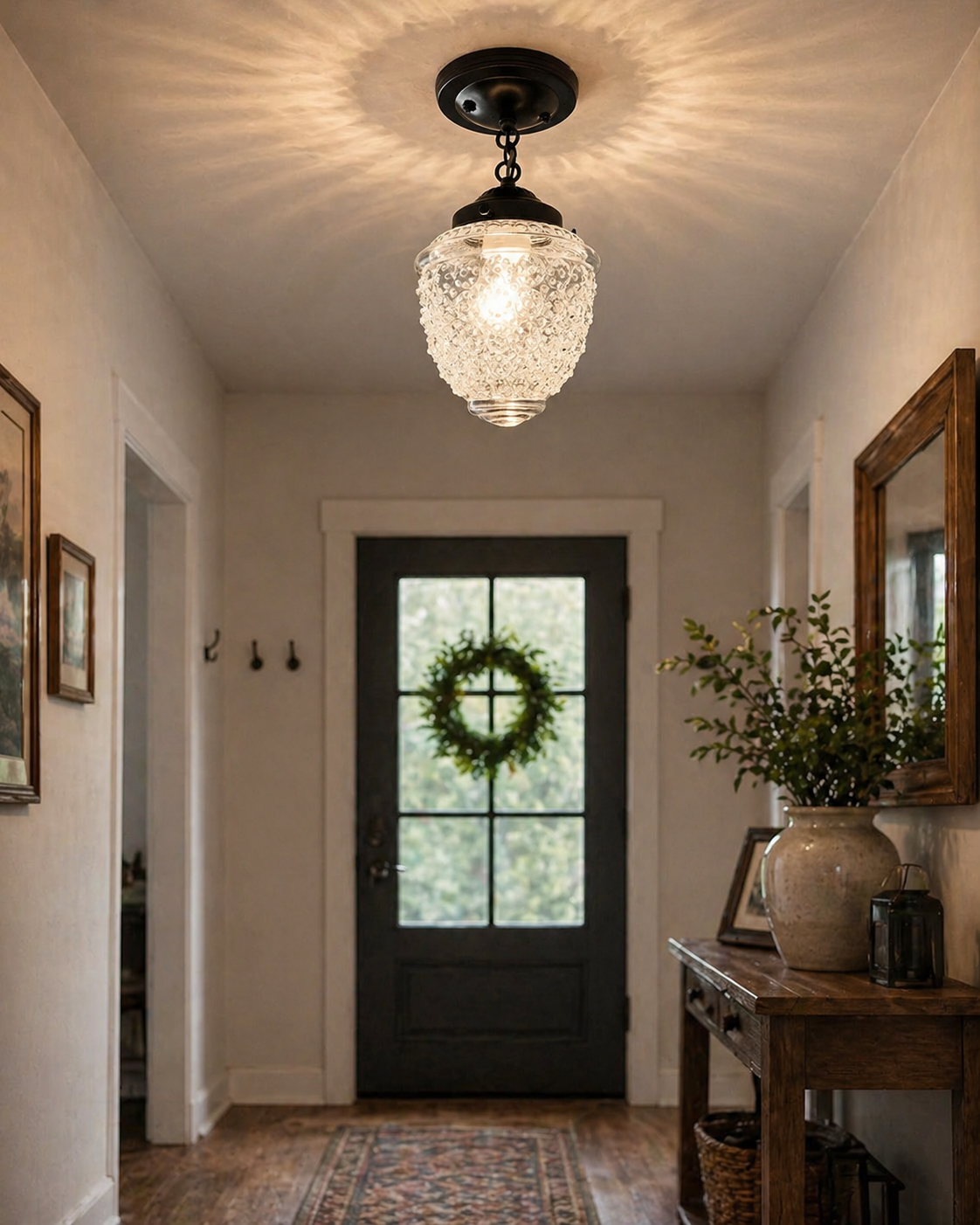 Antique Acorn Glass Ceiling Light with Chain | 6″